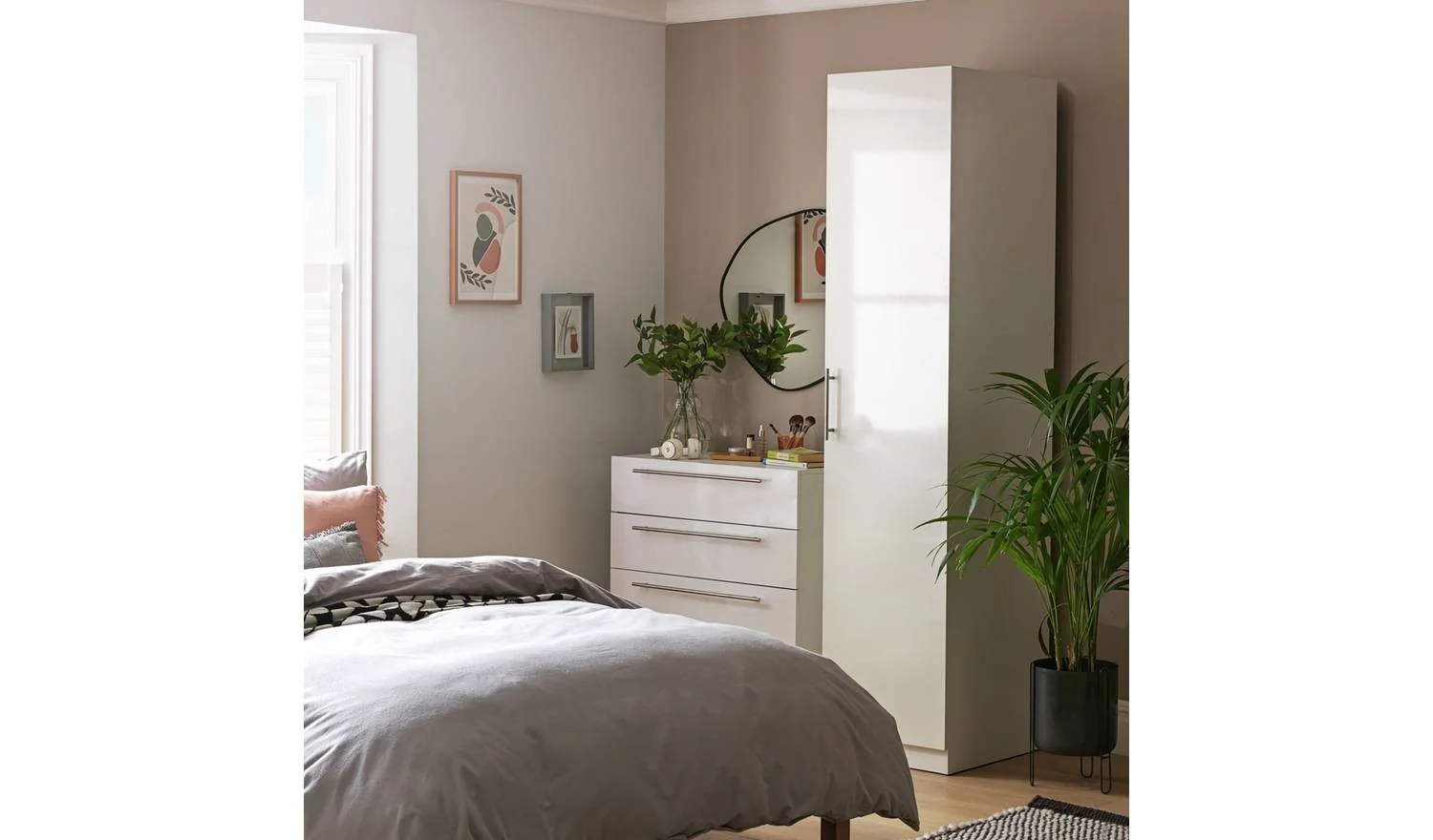 Munich 1 Door Wardrobe White Tall Freestanding Bedroom Storage - Image 3