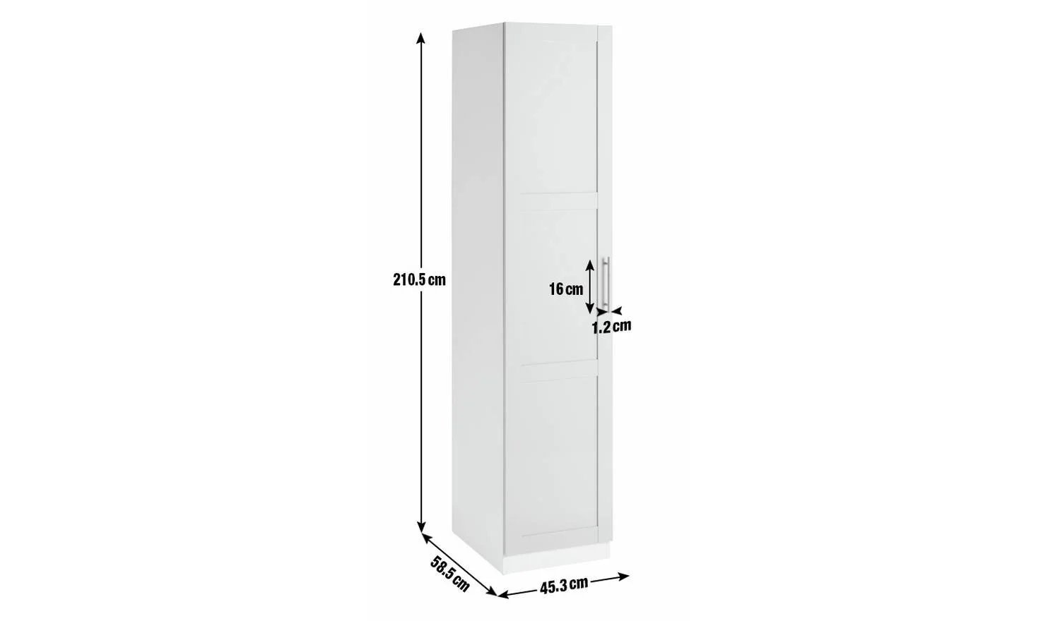 Munich Panelled 1 Door Wardrobe Grey Tall Freestanding Storage - Image 2