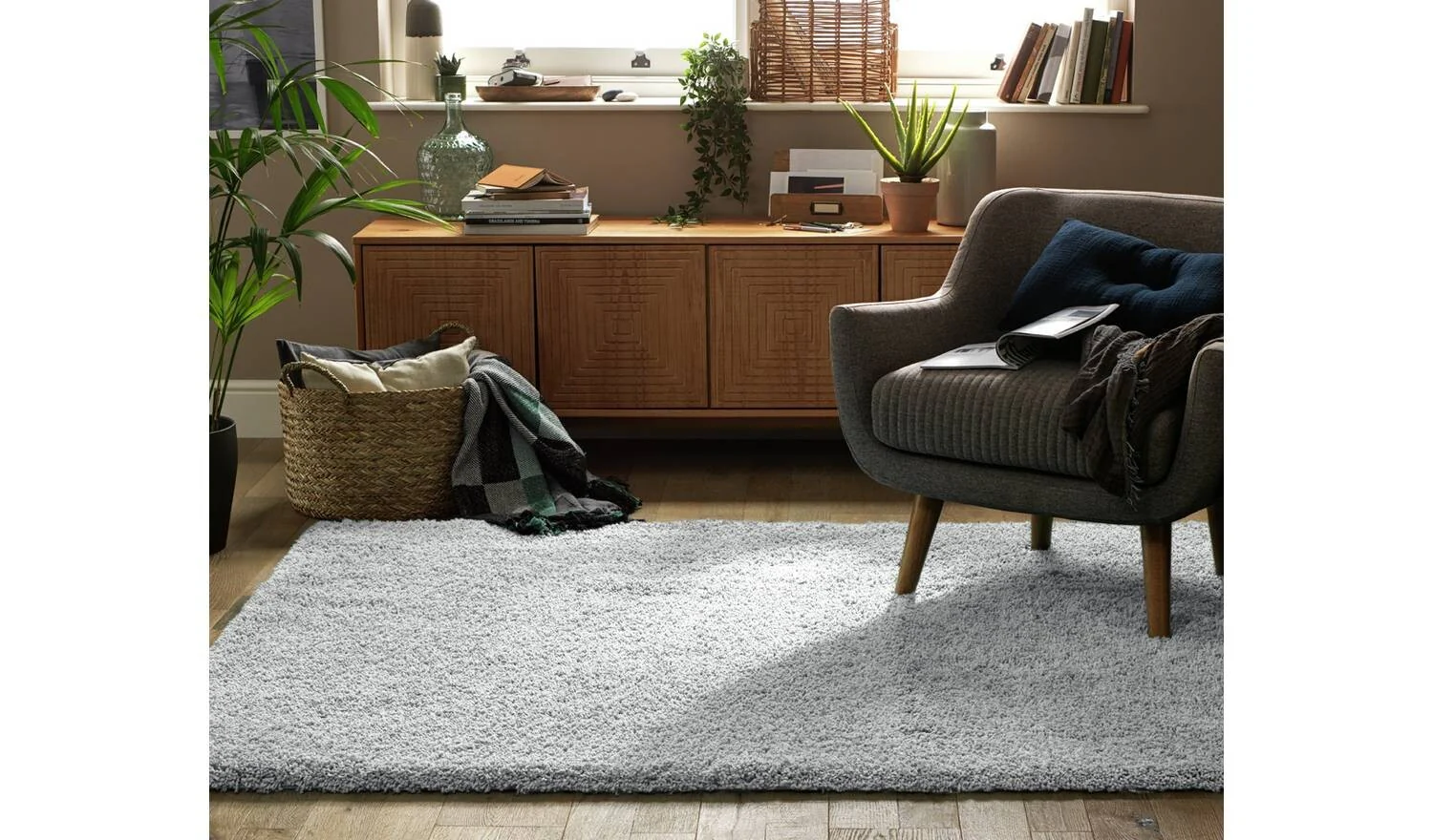 Noodle Plain Grey Shaggy Rug 230x160cm Living Room Bedroom Floor Soft - Image 2