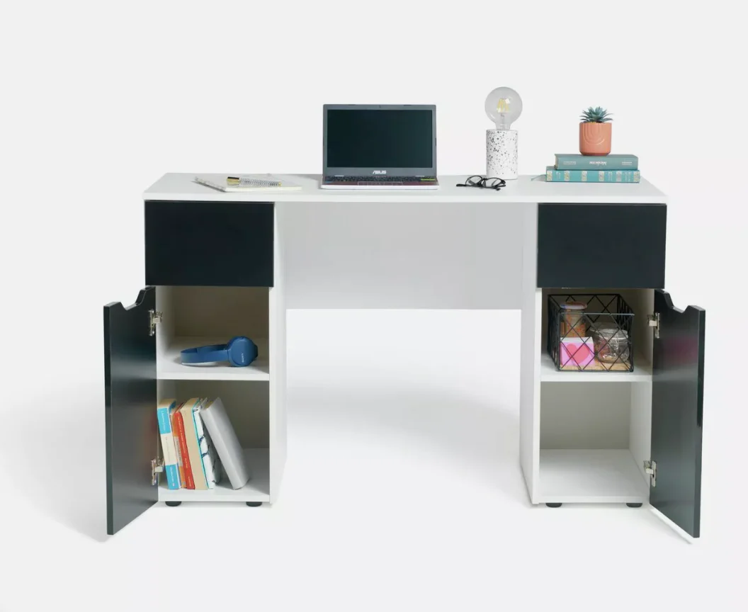 Pod Double Pedestal Desk Black Modern Home Office Furniture Workspace - Image 3