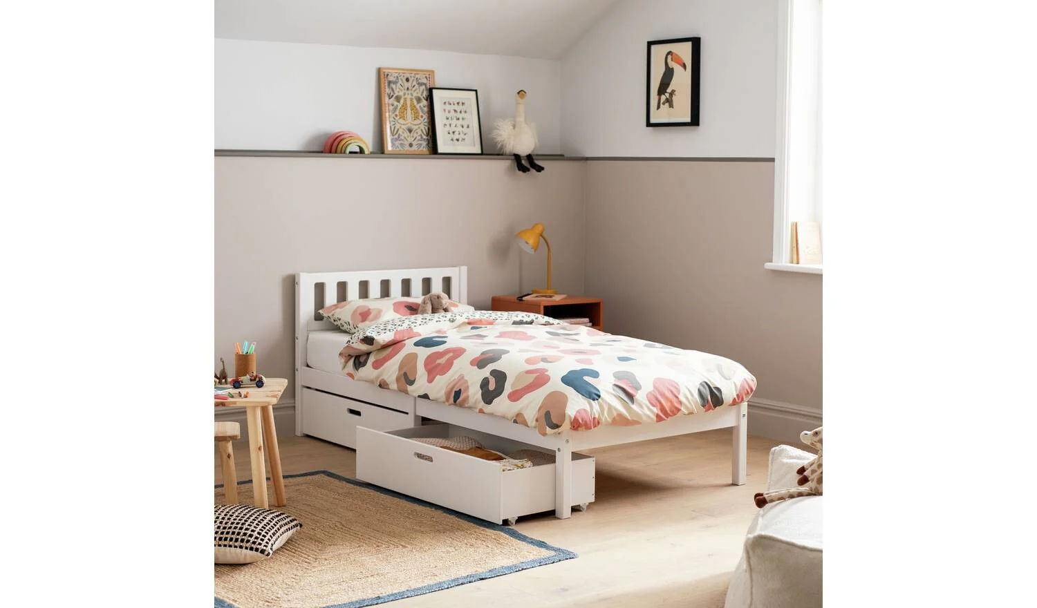Ronnie Single Bed Frame and Drawer White Kids Childrens Bedroom Furniture - Image 3