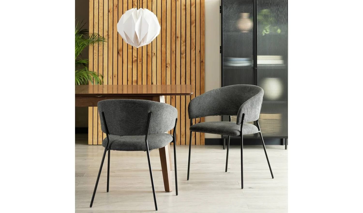 Sawyer Pair of Fabric Dining Chairs Charcoal Modern Kitchen Furniture Set - Image 3