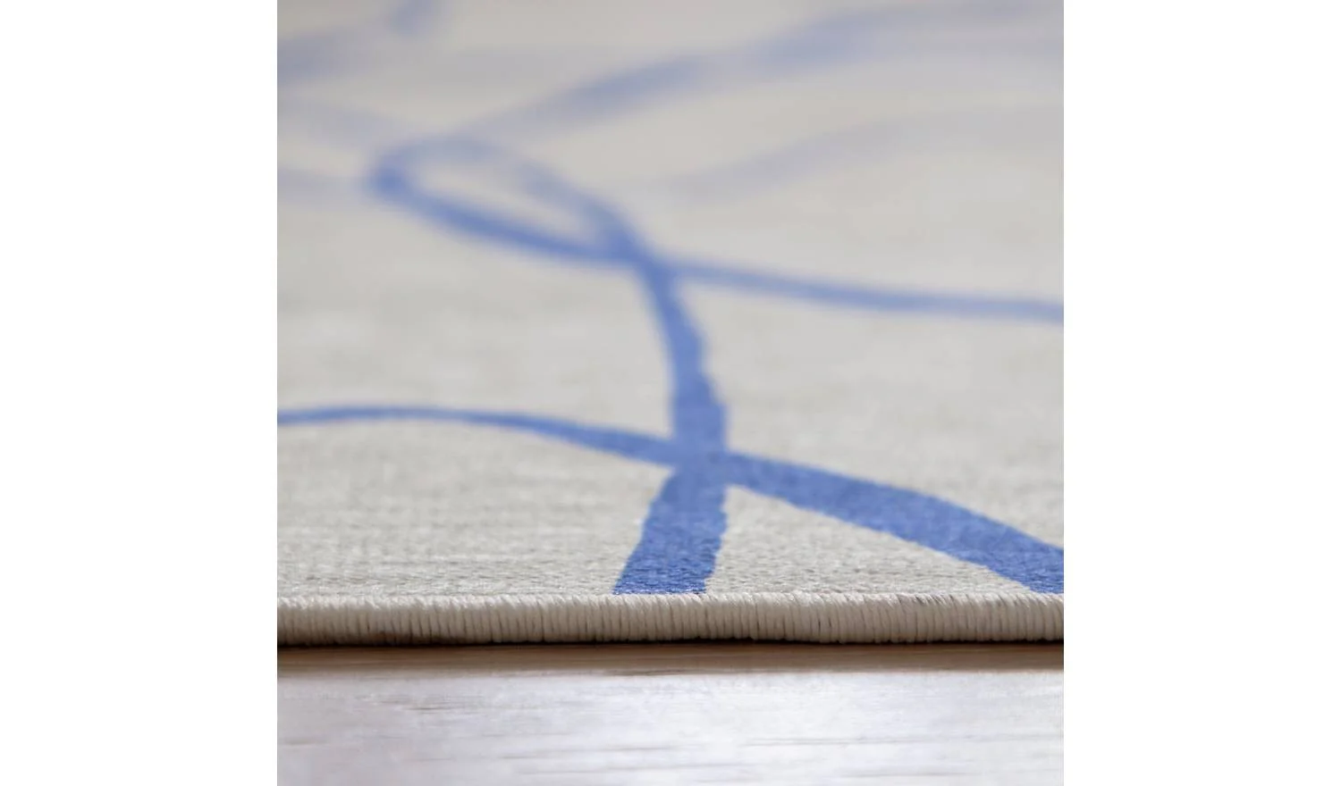 Squiggle Print Cream & Blue Flatweave Rug 170x120cm Patterned Living Room - Image 3