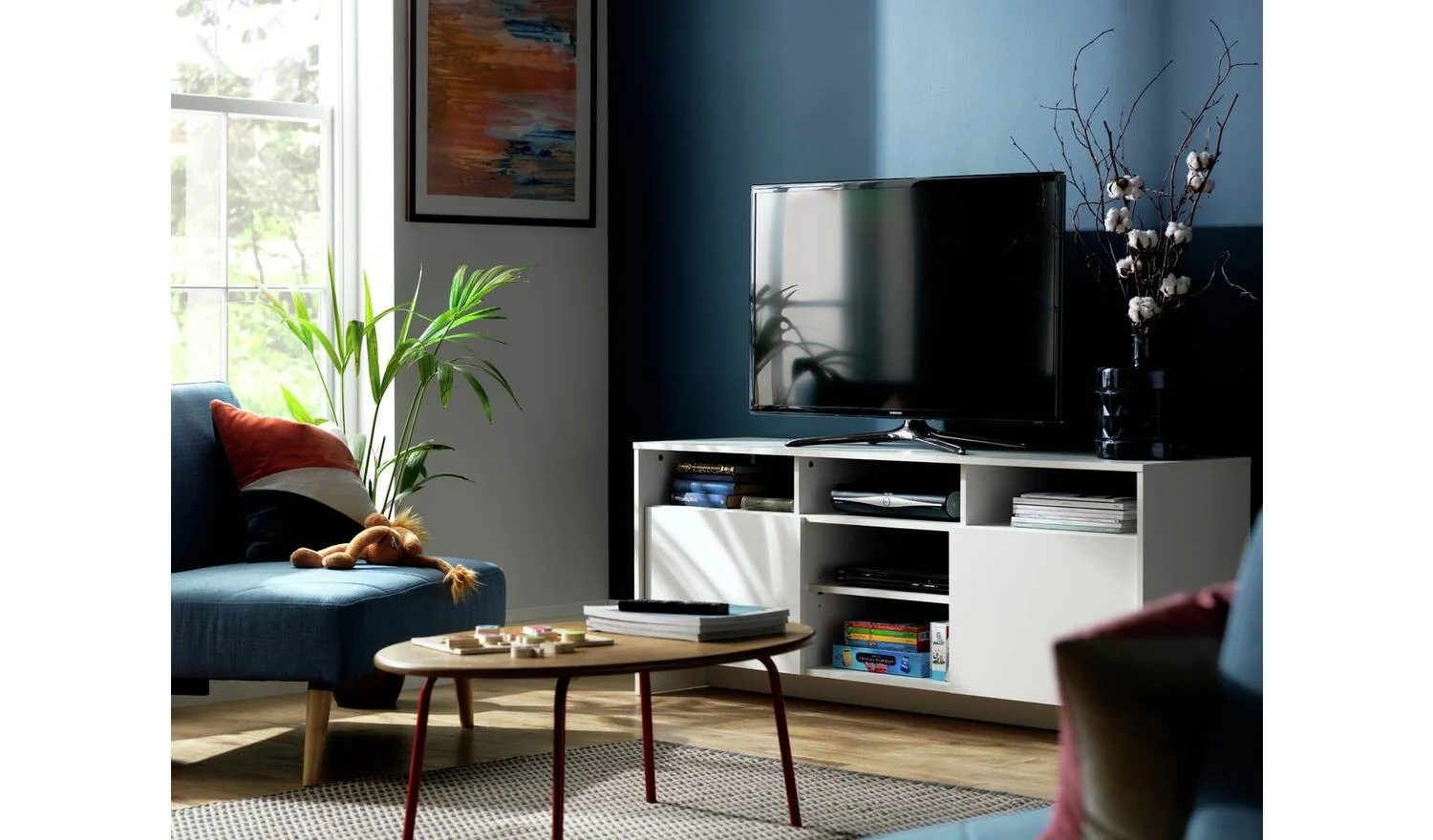 Turin 2 Door Extra Large TV Unit White Media Storage Cabinet Furniture - Image 3