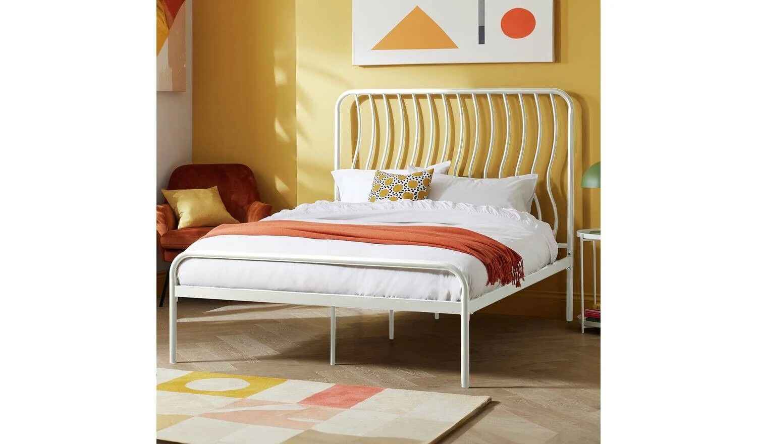 Habitat Wave Kingsize Metal Bed Frame Off White Modern Bedroom Storage - Image 3