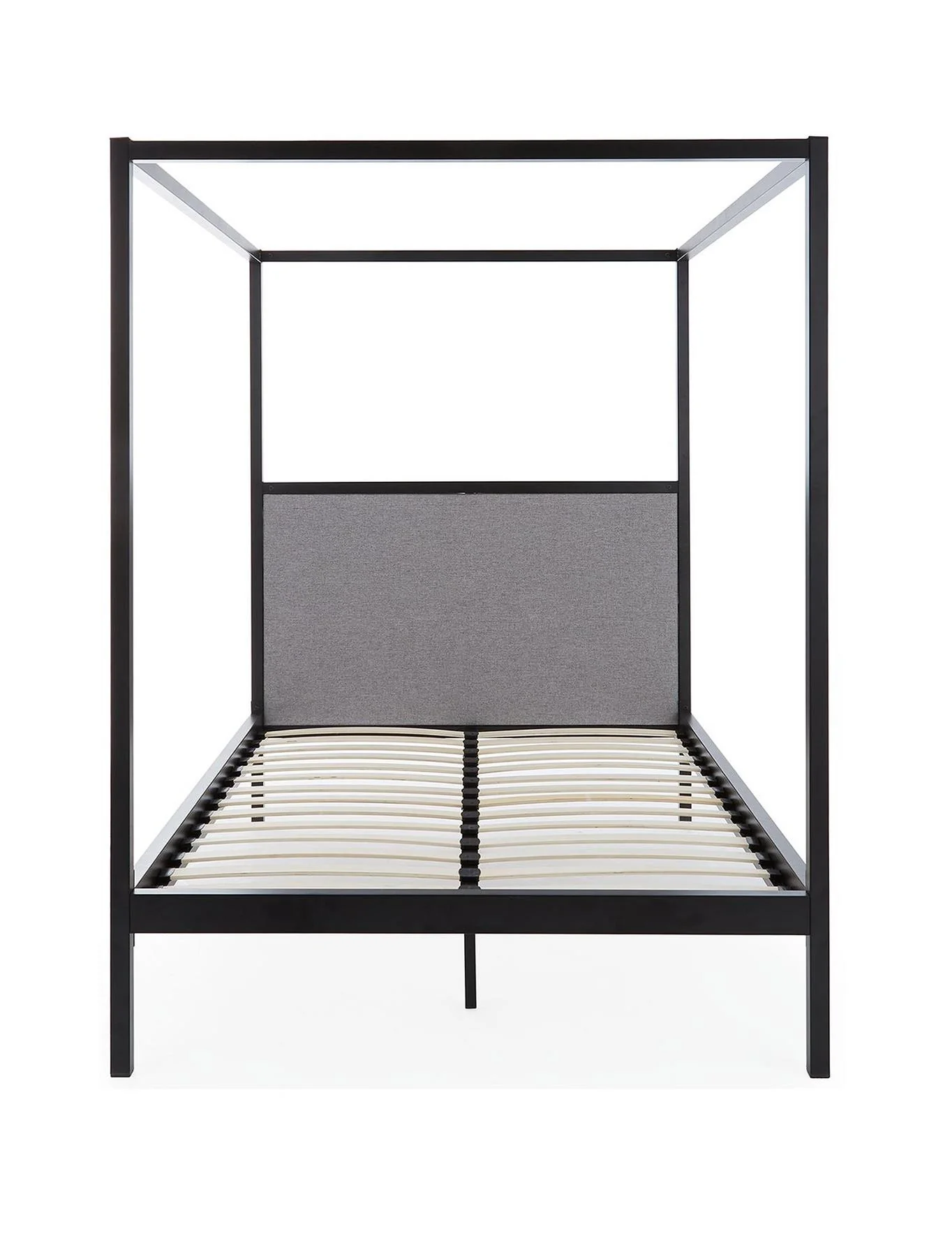 Hampton 4 Poster Metal Bed Frame Black Double Linen Headboard - Image 2