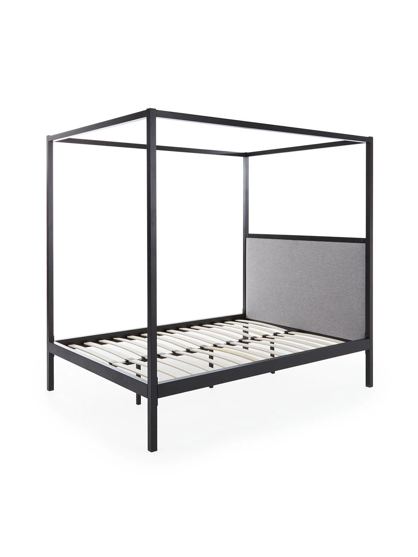 Hampton 4 Poster Metal Bed Frame Black Double Linen Headboard - Image 3