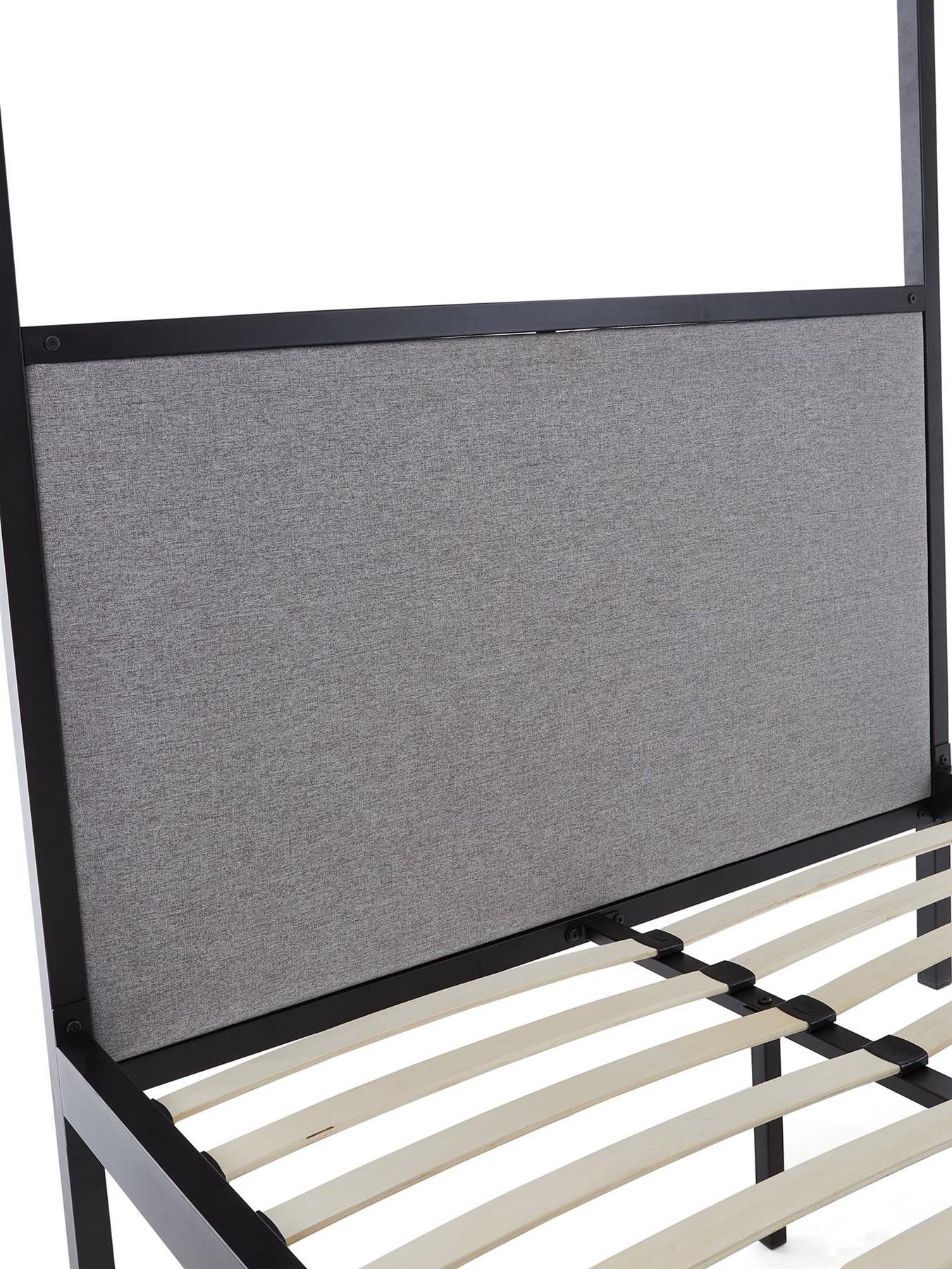Hampton 4 Poster Metal Bed Frame Black Double Linen Headboard - Image 4