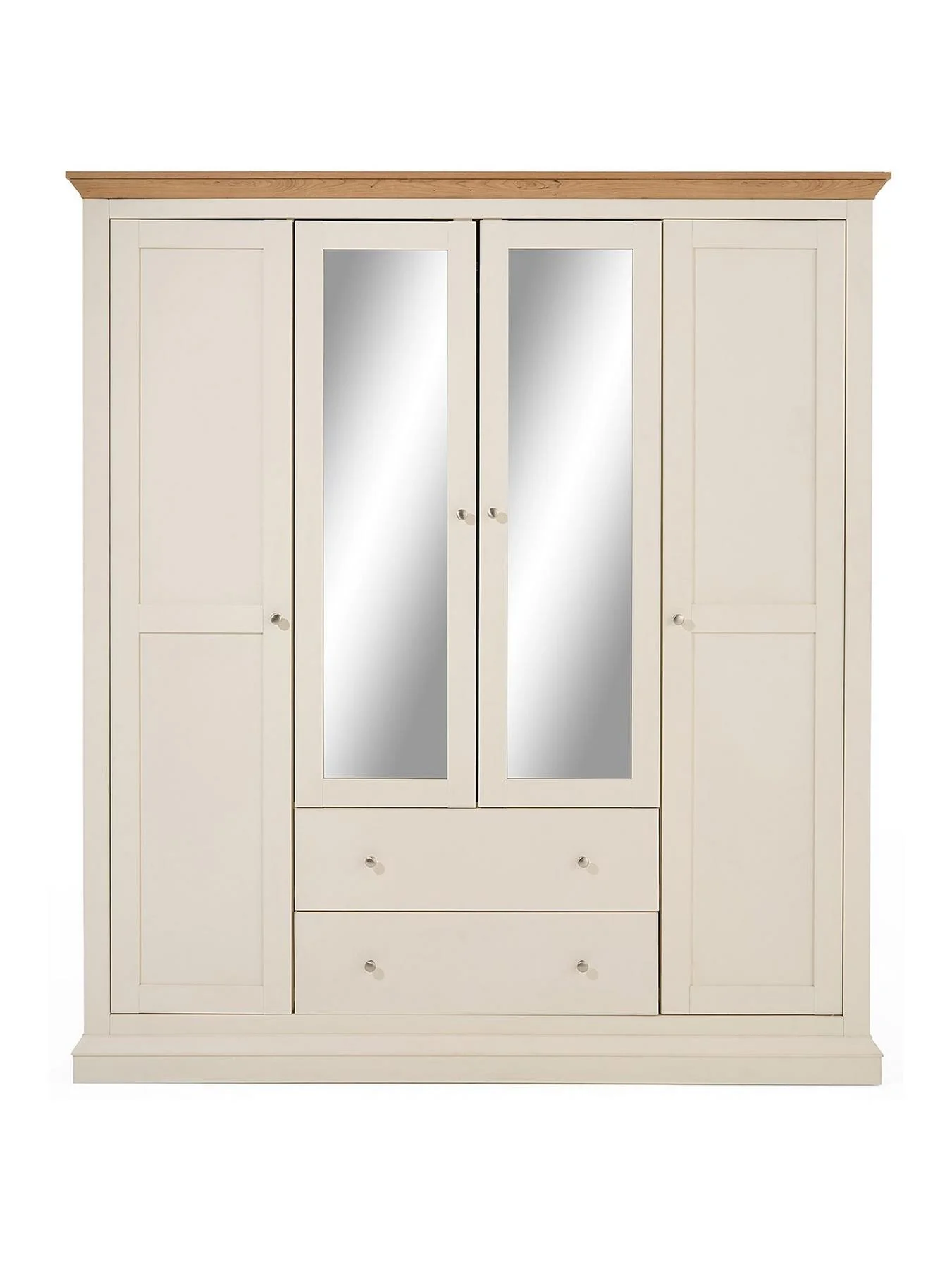 Hanna 4 Door 2 Drawer Mirrored Combi Wardrobe Cream Oak Storage Bedroom - Image 2