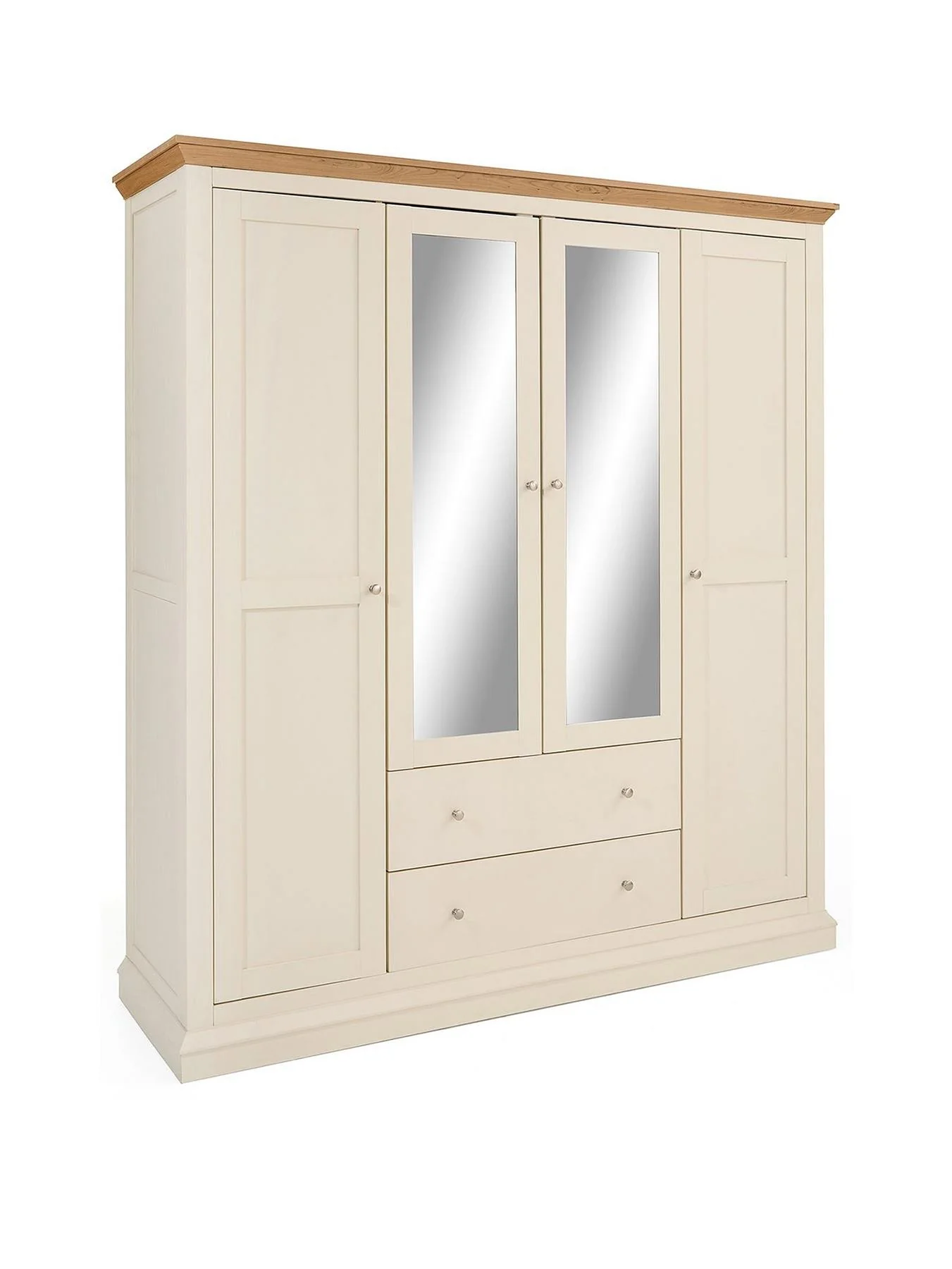 Hanna 4 Door 2 Drawer Mirrored Combi Wardrobe Cream Oak Storage Bedroom - Image 3