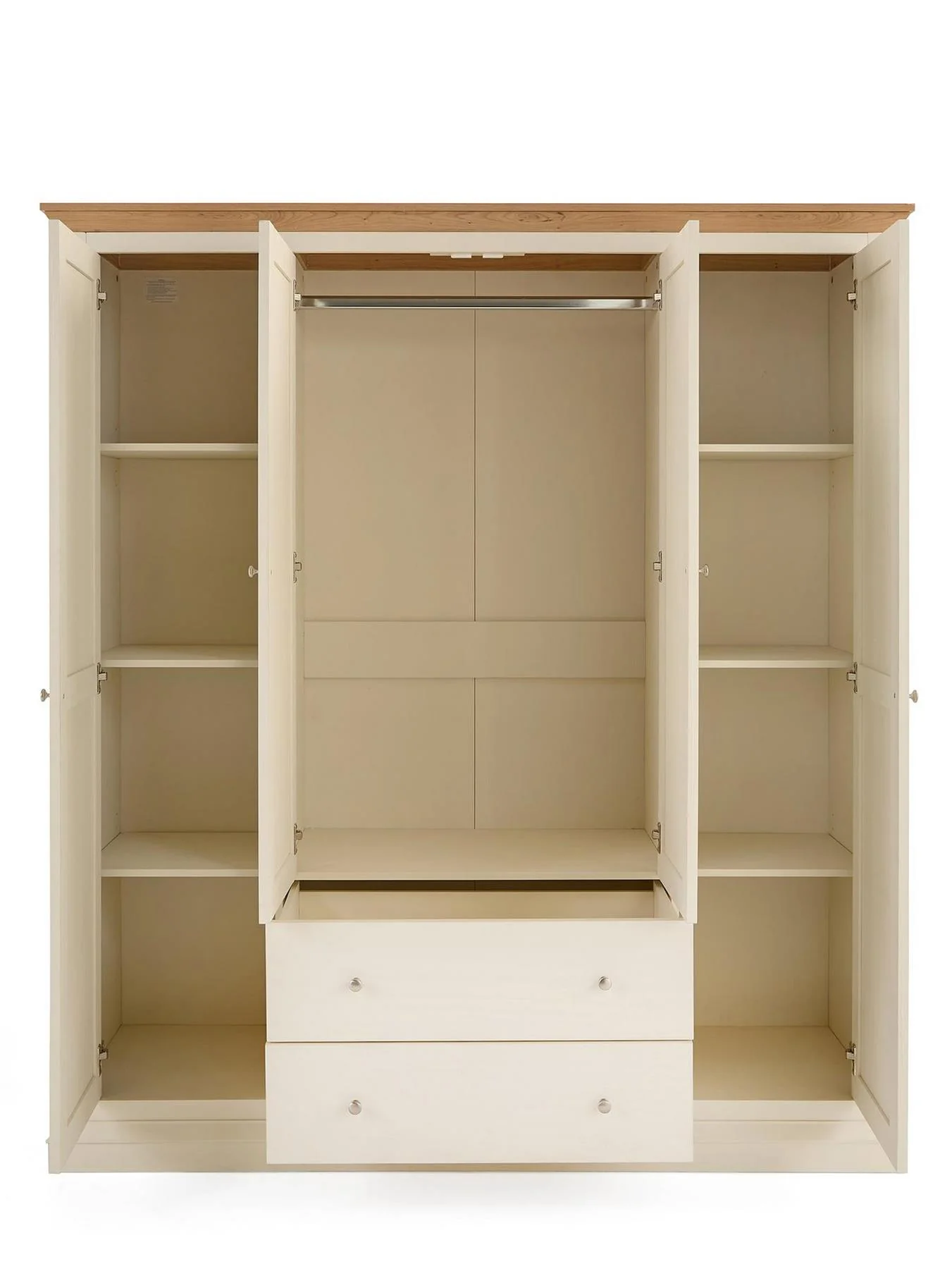 Hanna 4 Door 2 Drawer Mirrored Combi Wardrobe Cream Oak Storage Bedroom - Image 4