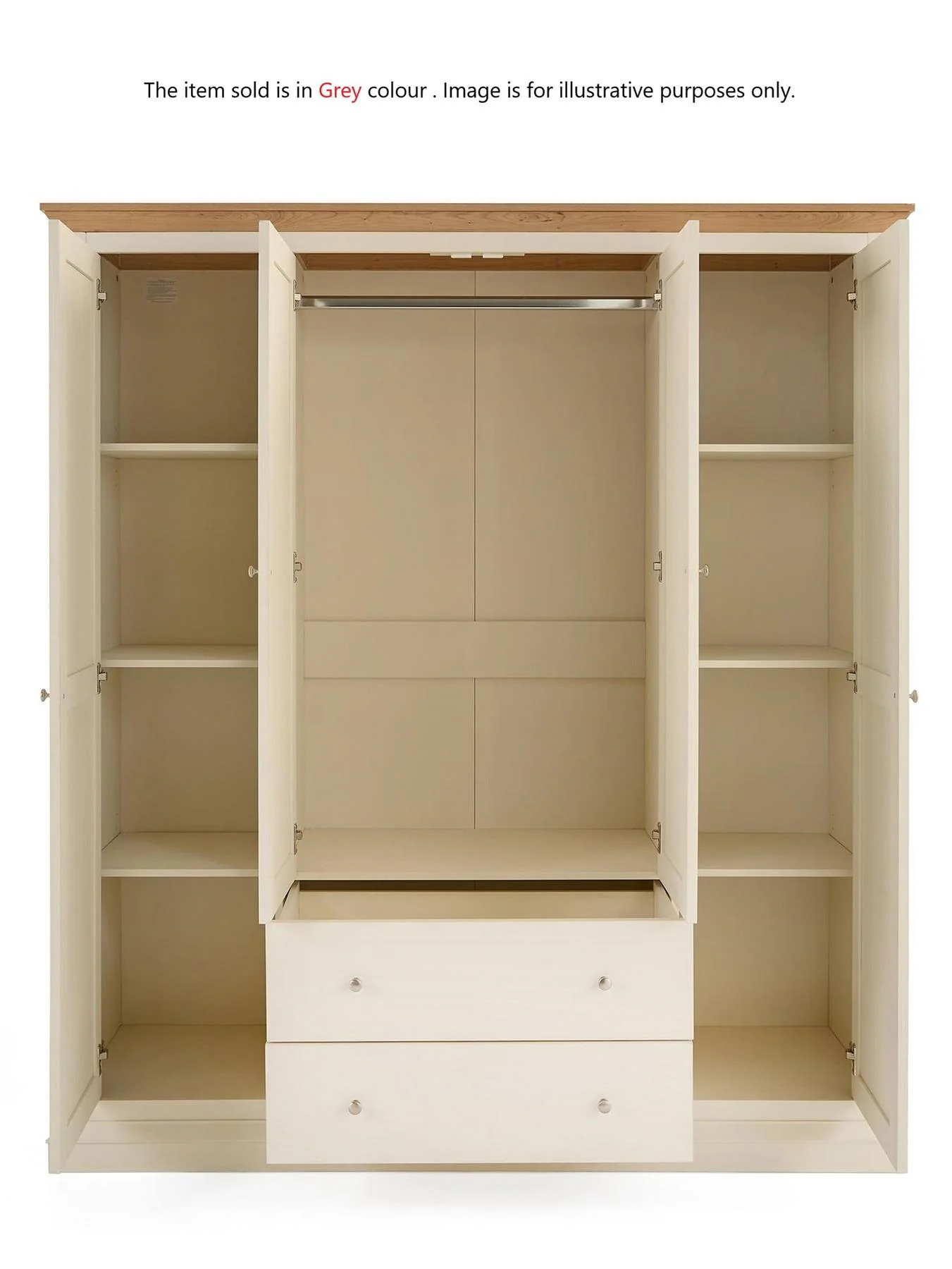 Hanna 4 Door 2 Drawer Mirrored Combi Wardrobe Grey Oak Storage Bedroom - Image 2