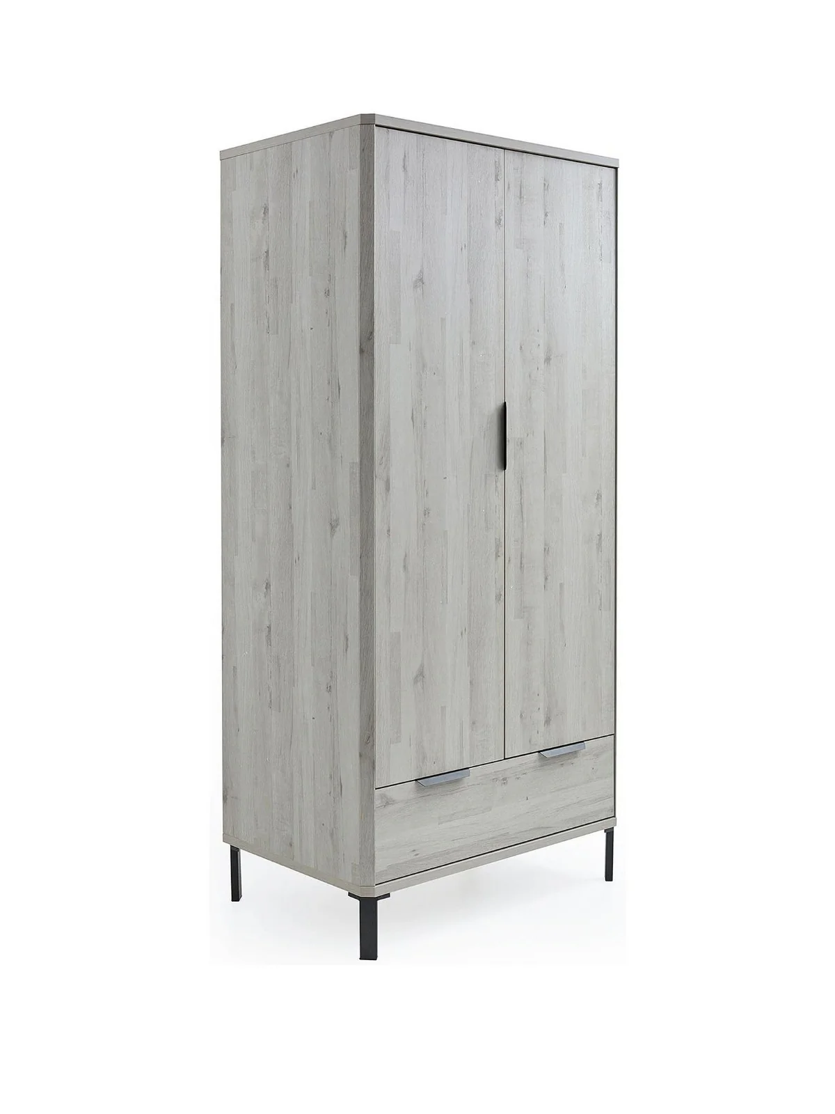Harlem 2 Door 1 Drawer Wardrobe Grey Oak Effect Stylish Bedroom Storage - Image 3