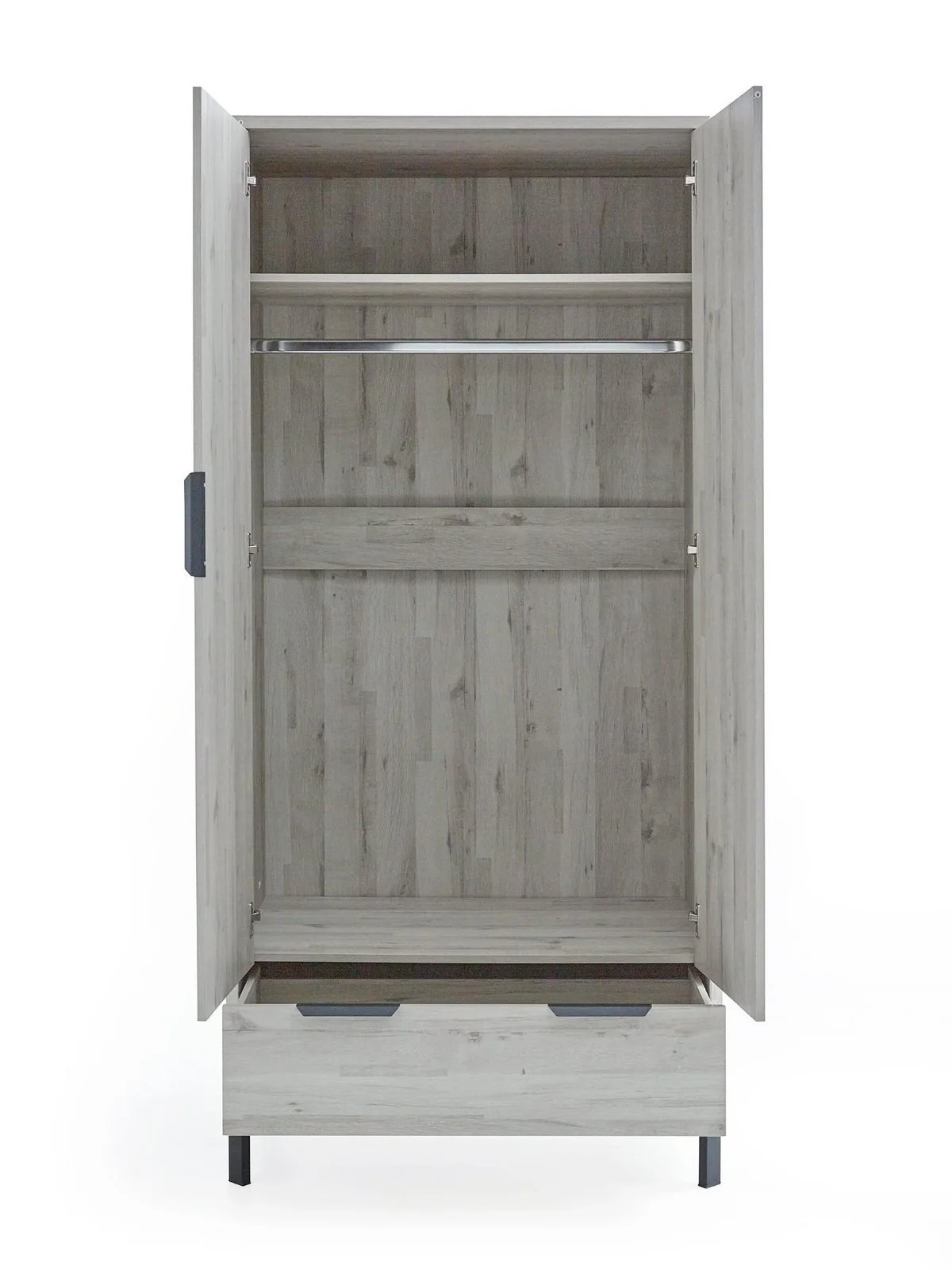 Harlem 2 Door 1 Drawer Wardrobe Grey Oak Effect Stylish Bedroom Storage - Image 4