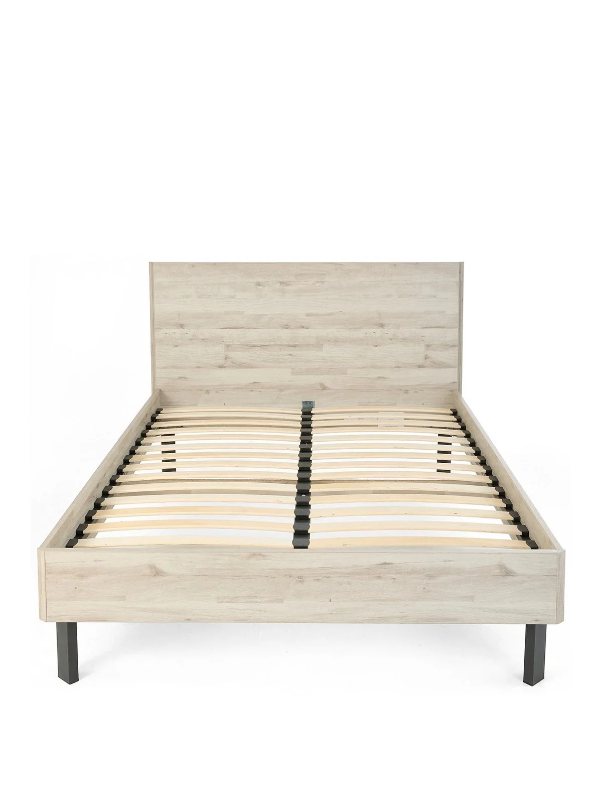 Harlem Double Bed Frame Grey Oak | Large Headboard | Black Metal Legs - Image 2