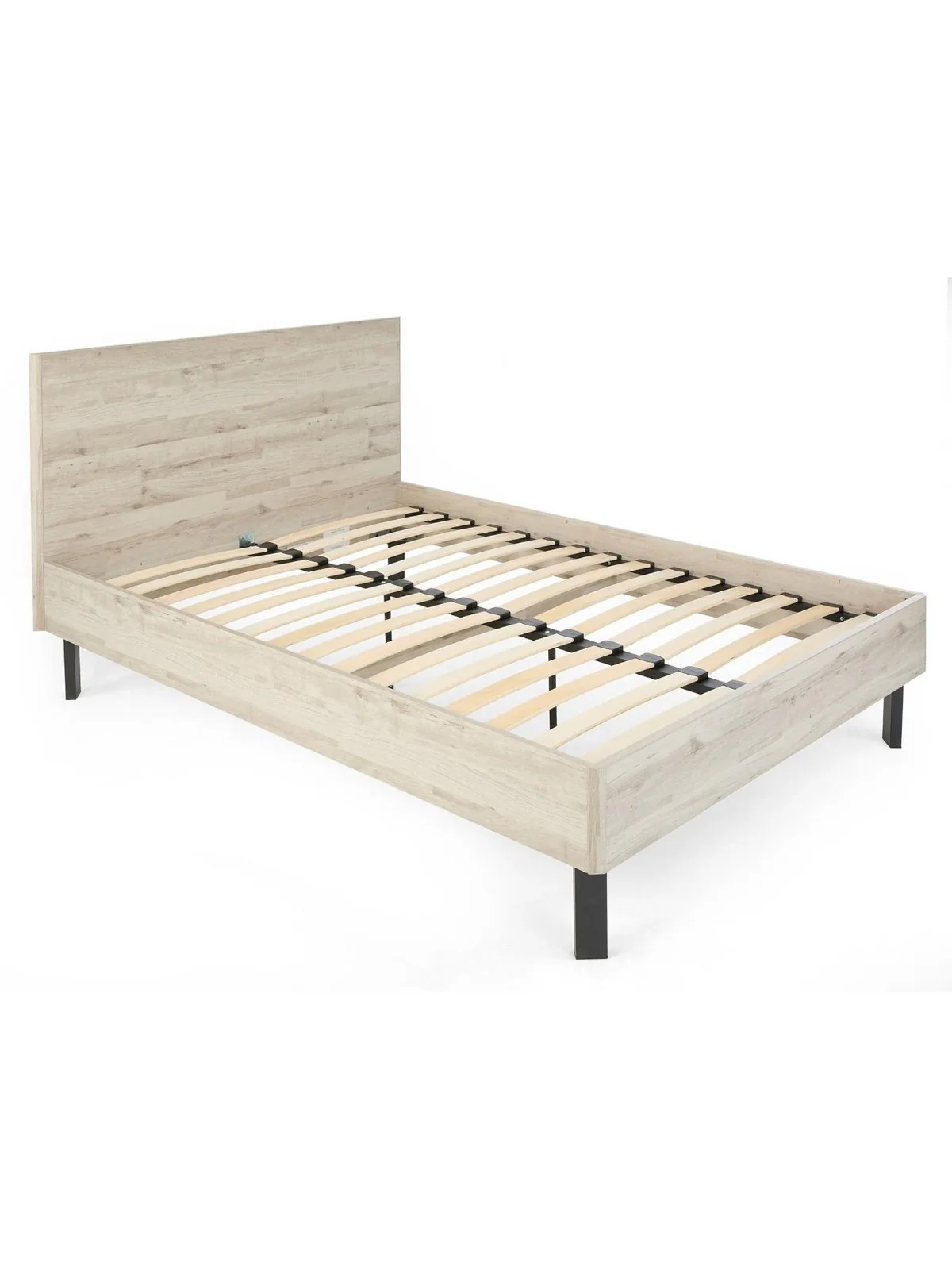 Harlem Double Bed Frame Grey Oak | Large Headboard | Black Metal Legs - Image 3