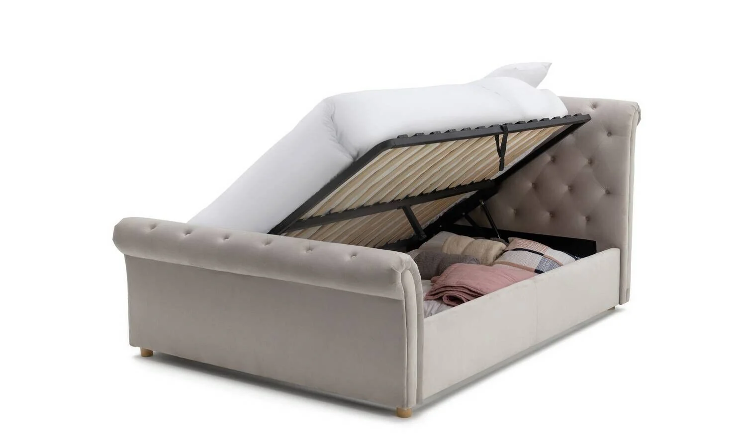 Harrogate Kingsize Ottoman Fabric Bed Silver Elegant Bedroom Storage Solution - Image 11