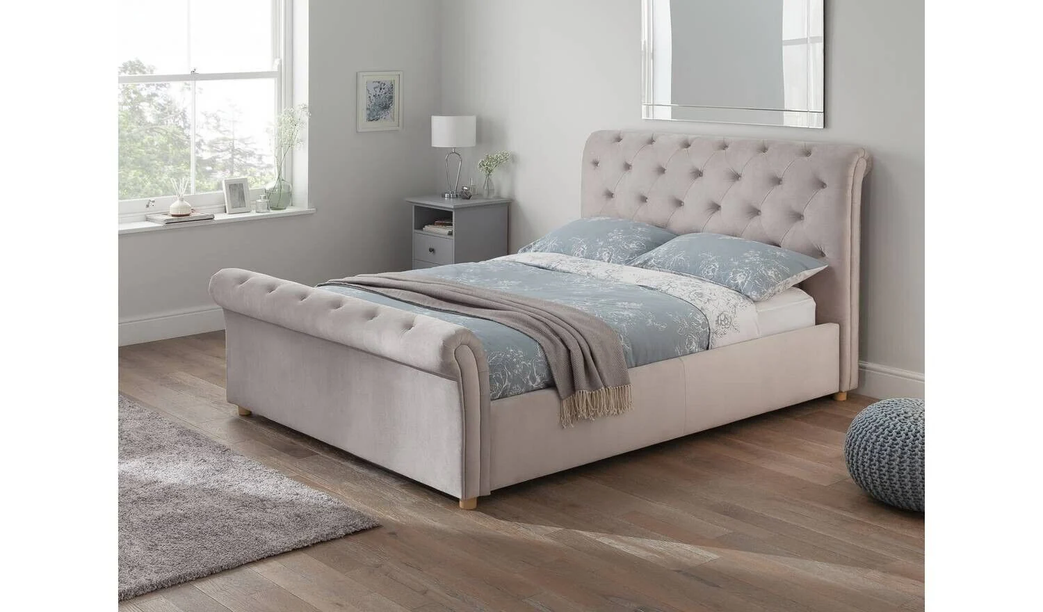 Harrogate Kingsize Ottoman Fabric Bed Silver Elegant Bedroom Storage Solution - Image 5