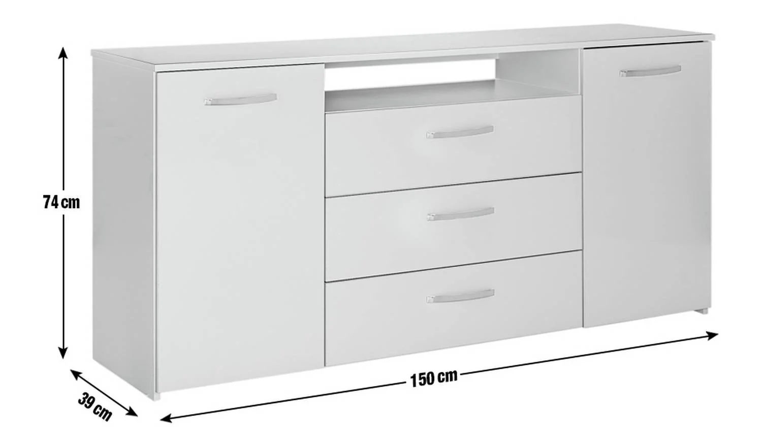 Hayward 2 Door 3 Drawer Sideboard White Gloss Storage Cabinet Furniture - Image 9