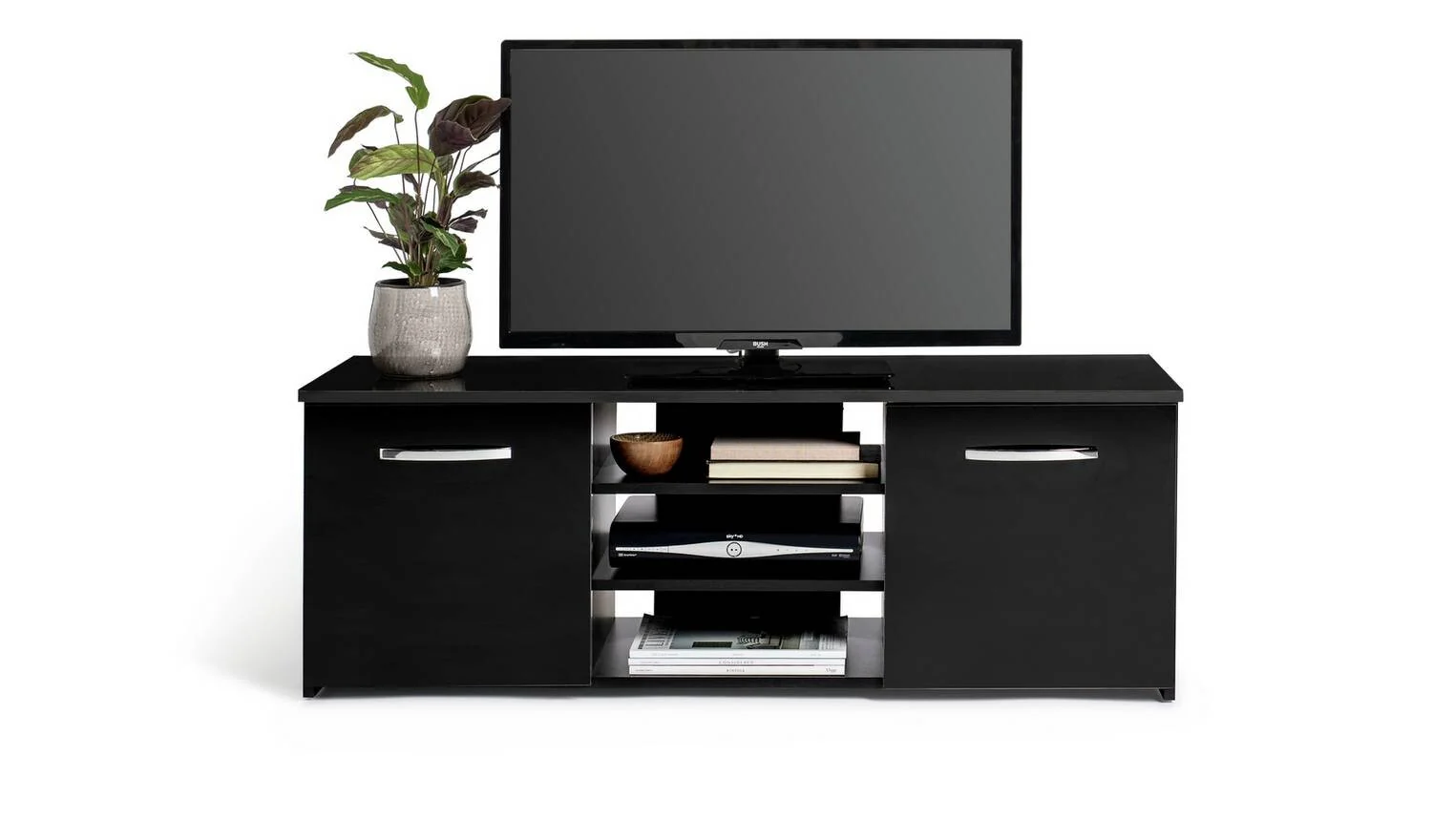 Hayward 2 Door Small TV Unit Black Gloss Media Stand Storage Cabinet - Image 3