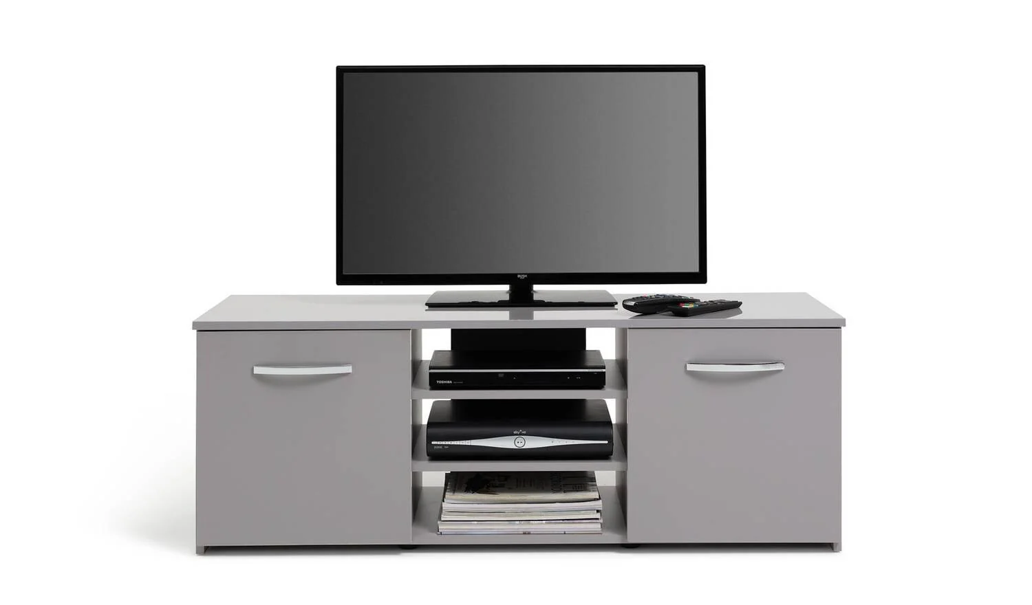 Hayward 2 Door Small TV Unit Grey Gloss Media Storage Cabinet - Image 2