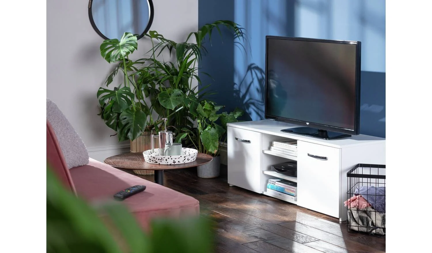 Hayward 2 Door Small TV Unit White Gloss Media Storage Cabinet Modern - Image 2