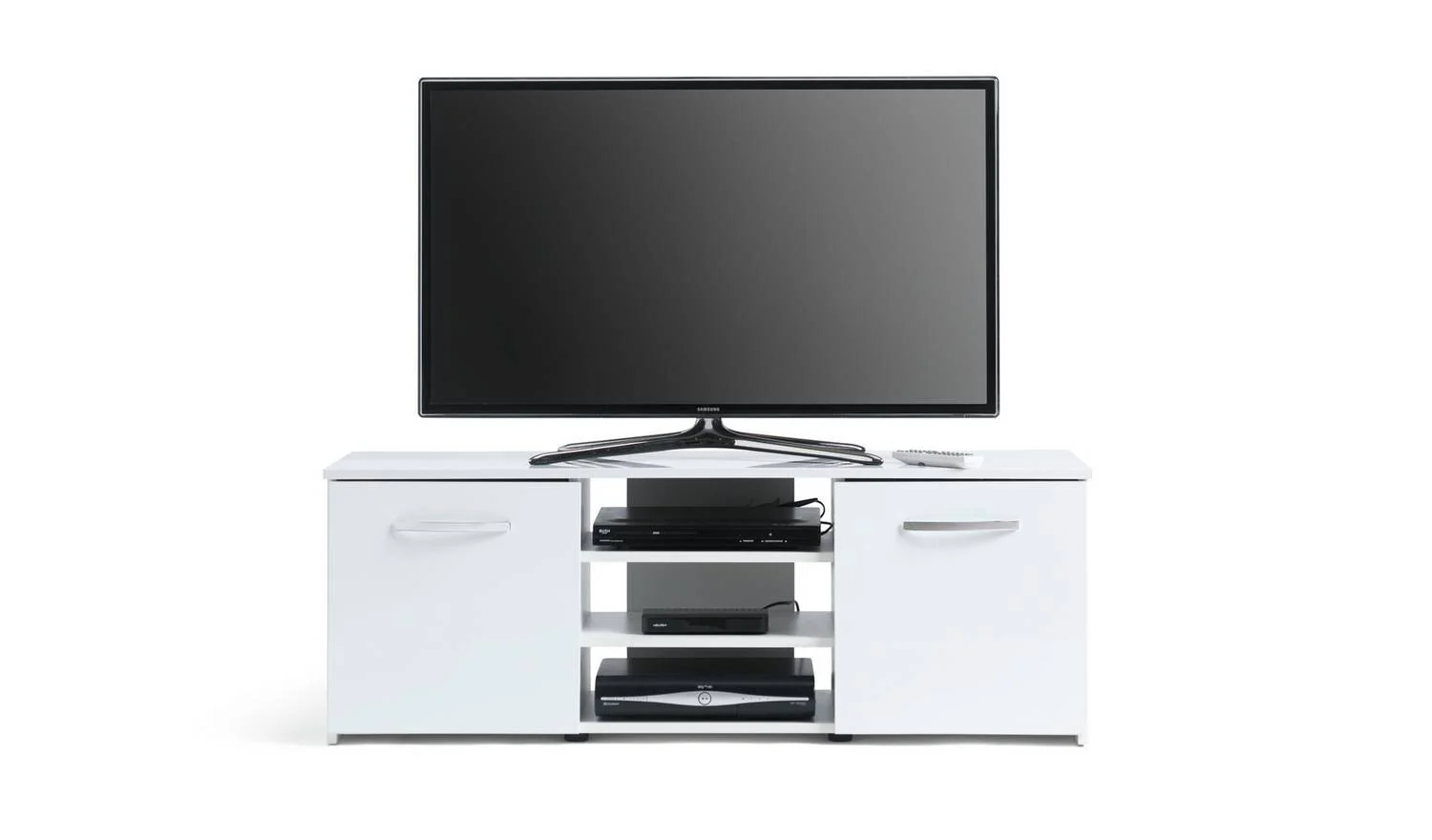 Hayward 2 Door Small TV Unit White Gloss Media Storage Cabinet Modern - Image 3