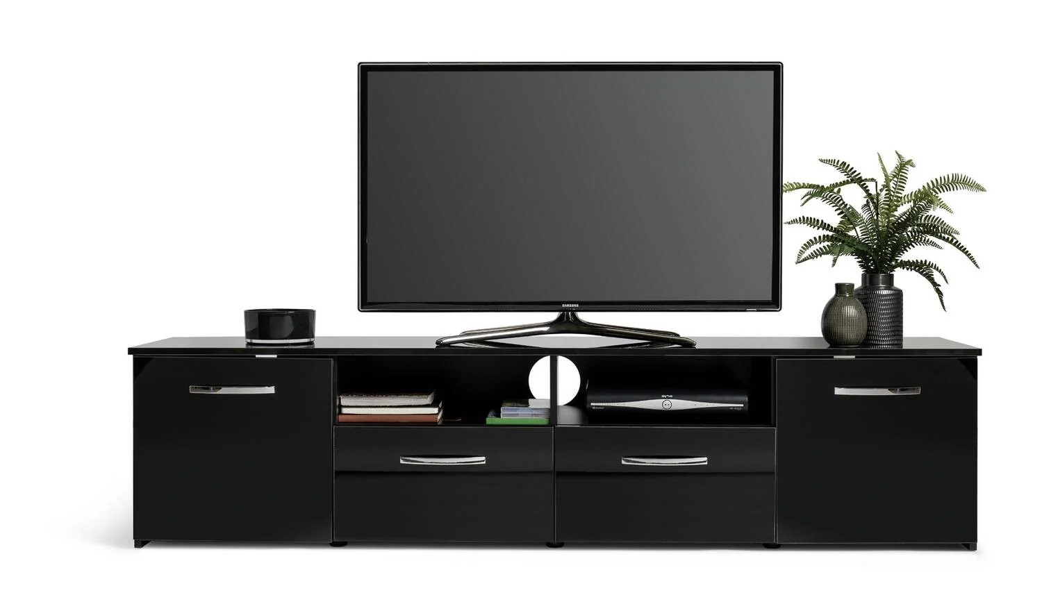 Hayward 2 Door TV Unit Black Gloss Media Storage Cabinet Modern Living - Image 3