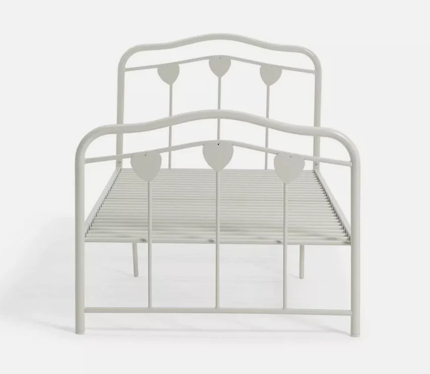 Hearts Single Metal Bed Frame White Kids Childrens Bedroom Furniture - Image 4