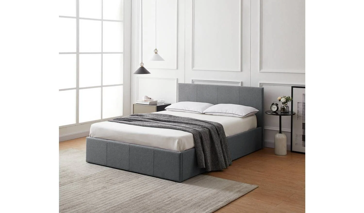 Heathdon Double End Lift Ottoman Bed Grey Spacious Storage Bed Design - Image 2