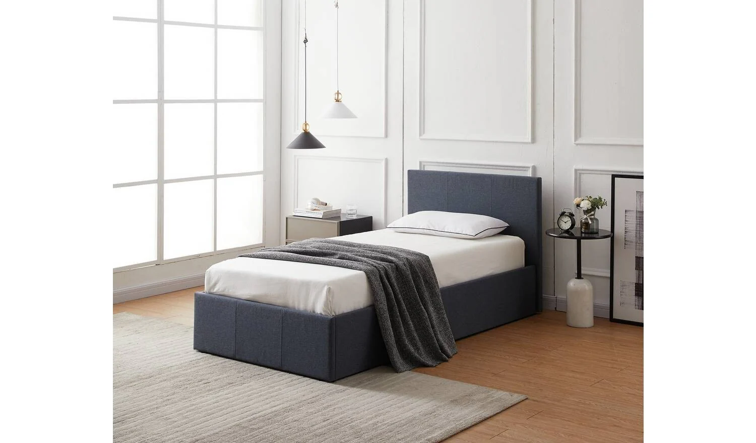 Heathdon Single End Lift Ottoman Bed Grey Modern Bedroom Storage - Image 2