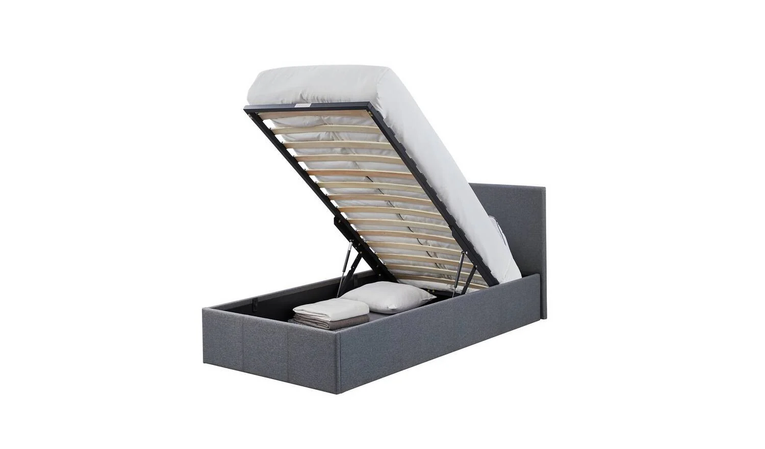 Heathdon Single End Lift Ottoman Bed Grey Modern Bedroom Storage - Image 6