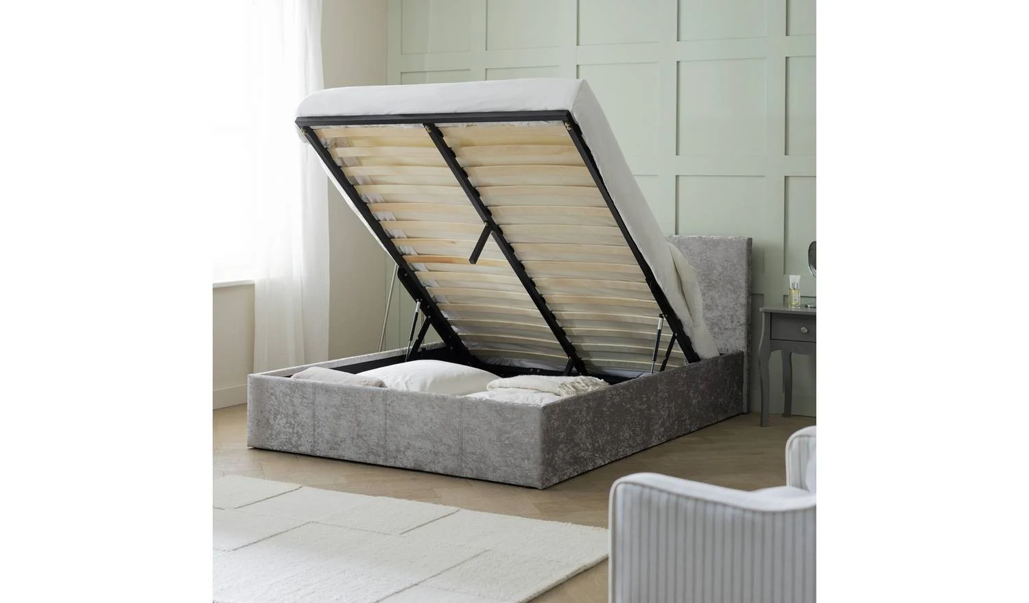 Heathdon Small Double End Lift Ottoman Bed Silver Modern Bedroom Furniture - Image 2