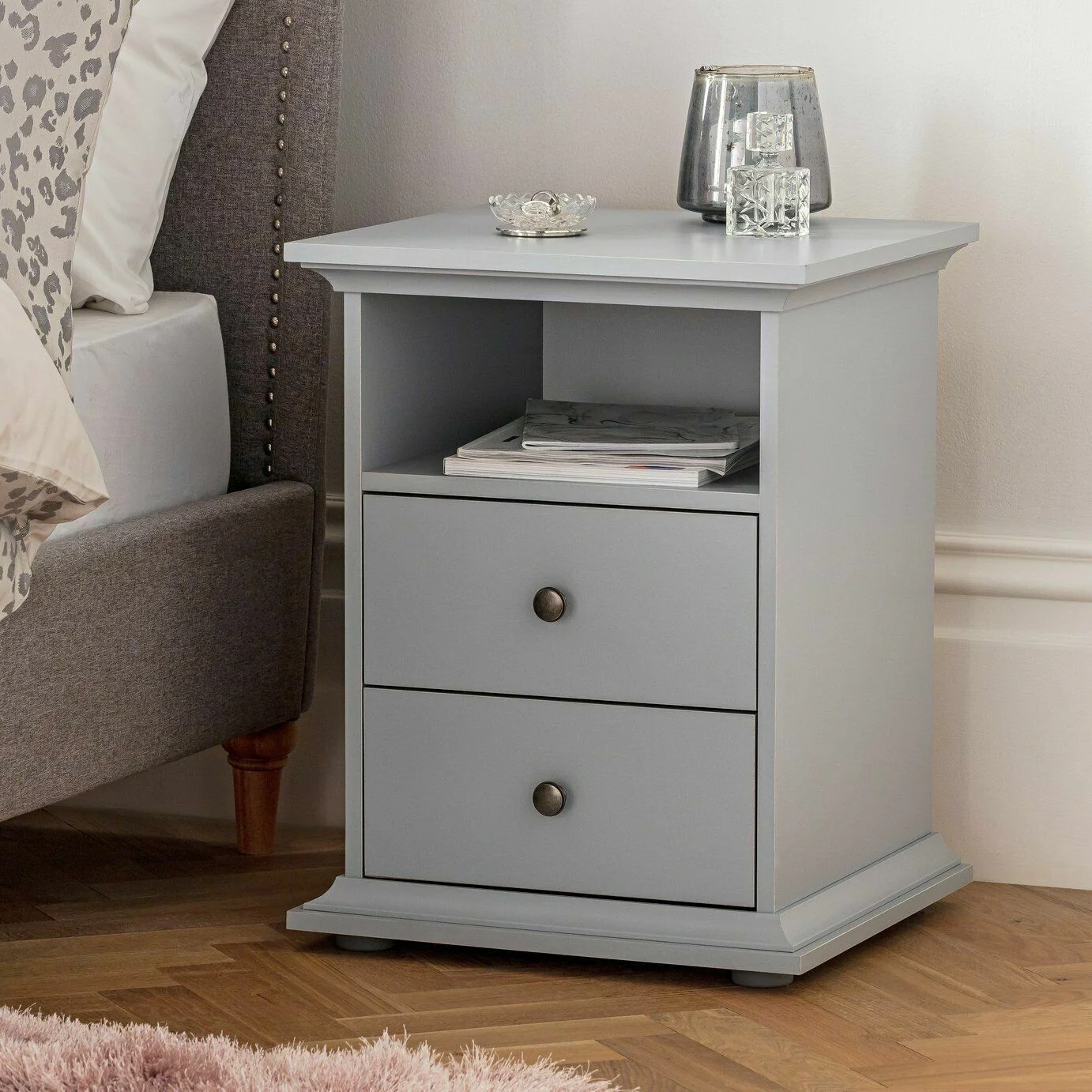 Heathland 2 Drawer Bedside Table Grey Modern and Functional Bedroom Storage - Image 2