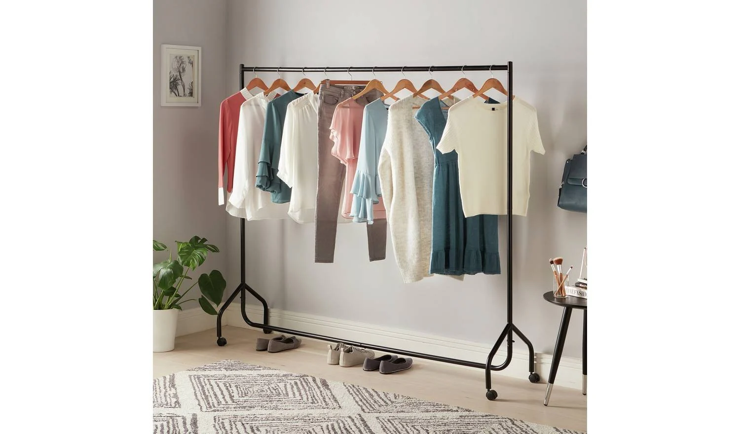 Heavy Duty 6 feet Wide Clothes Rail Black Garment Rail Wardrobe Storage - Image 3