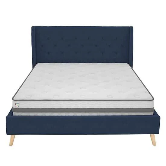 Her Majesty Linen Fabric Double Bed In Blue Elegant Bedroom Furniture - Image 3