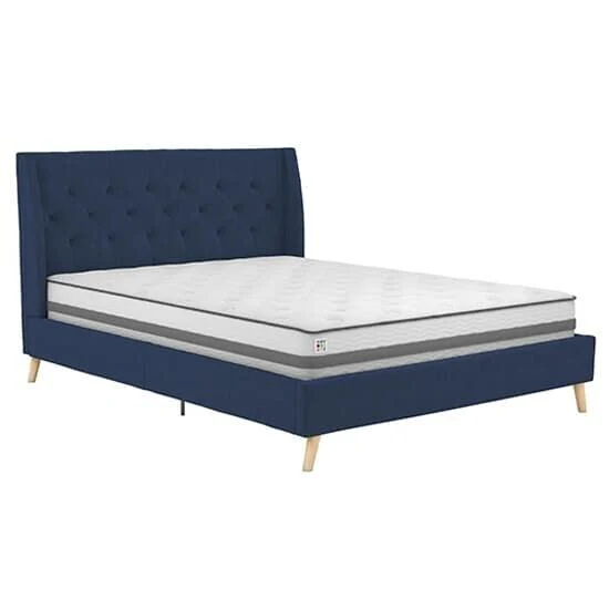 Her Majesty Linen Fabric Double Bed In Blue Elegant Bedroom Furniture - Image 4