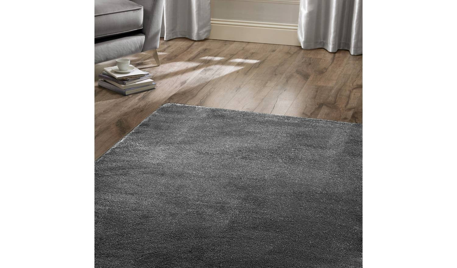 Homemaker Relay Plain Charcoal Short Pile Rug 100x145cm Classic Home Decor - Image 2