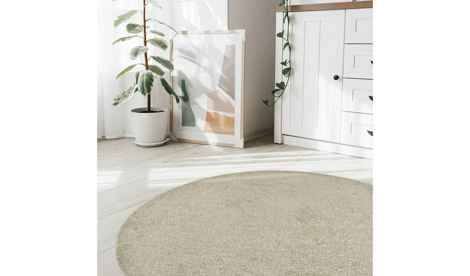 Homemaker Relay Plain Natural Round Rug 133cm Soft Living Room Floor - Image 2