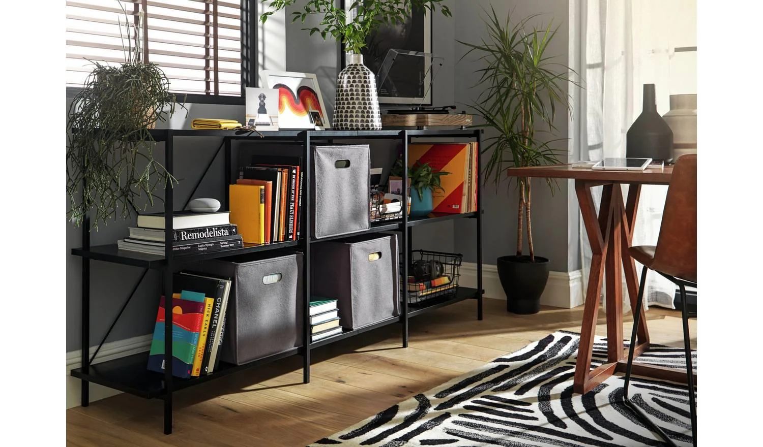 Huckley Industrial Shelving Unit Black Storage Organiser Display Shelf - Image 3