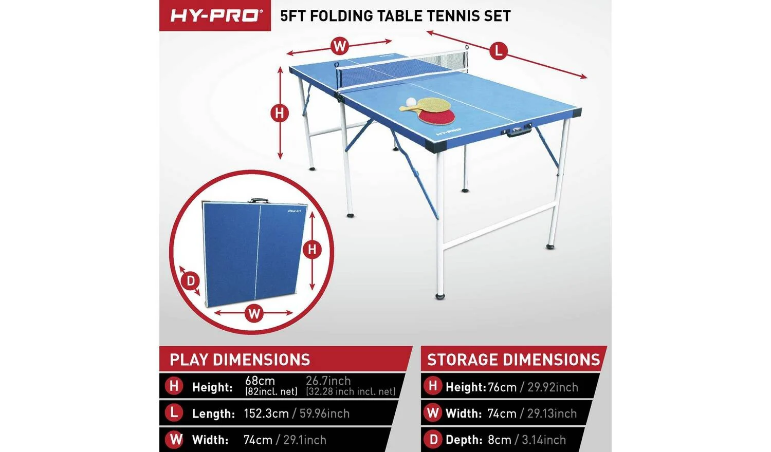 Hy-Pro 5ft Folding Table Tennis Table Indoor Sports Game Family Fun - Image 5