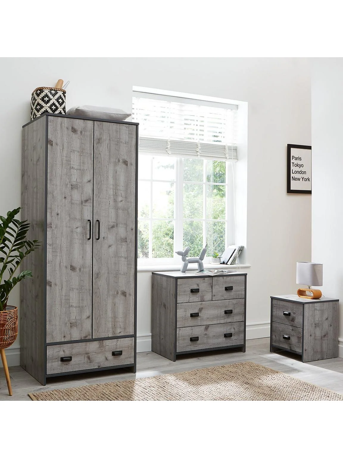 Jackson 4 Piece Package - Kids 2 Door 1 Drawer Wardrobe & Chest & Bedside & Desk - Image 6