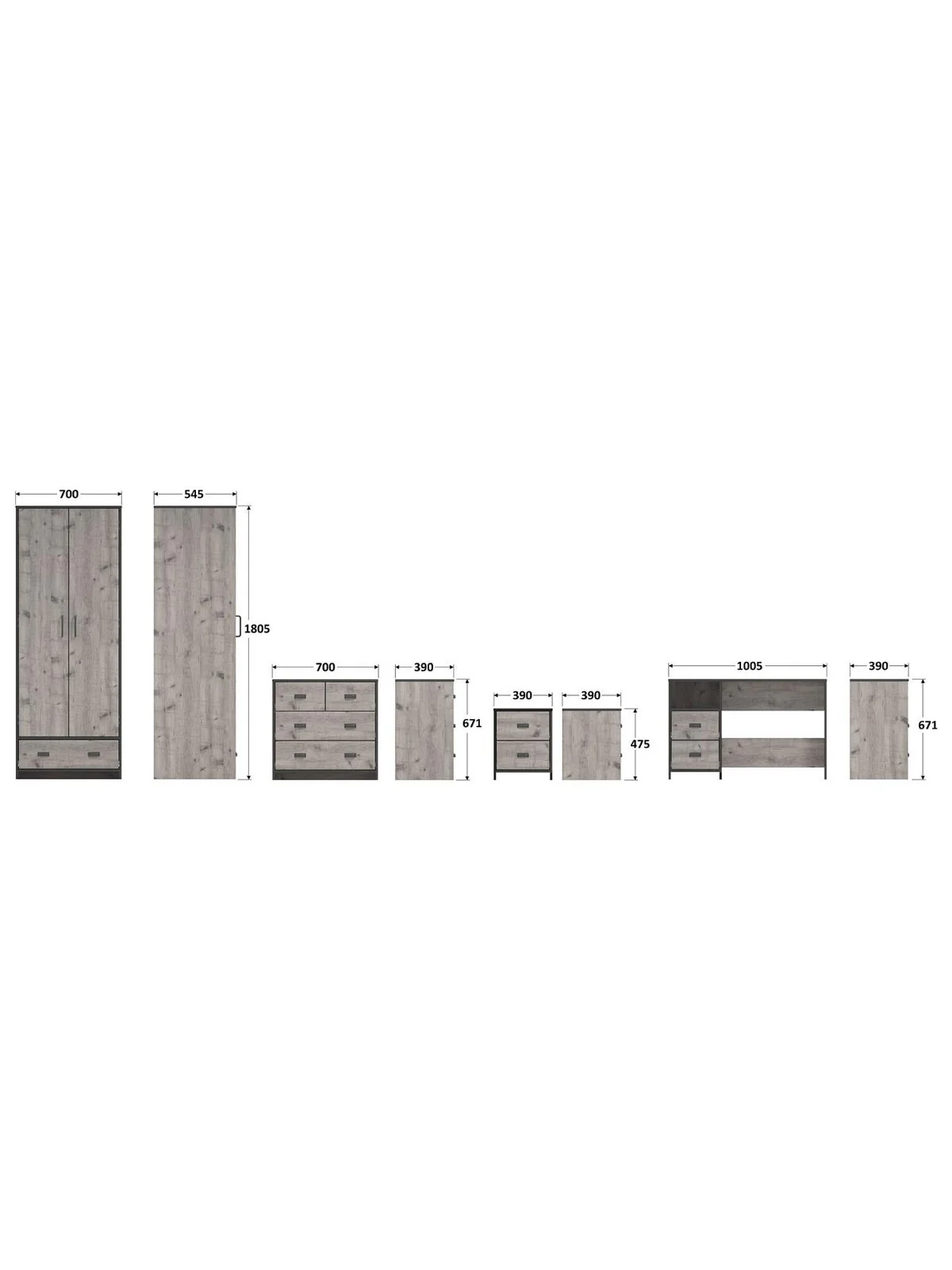 Jackson 4 Piece Package - Kids 2 Door 1 Drawer Wardrobe & Chest & Bedside & Desk - Image 7