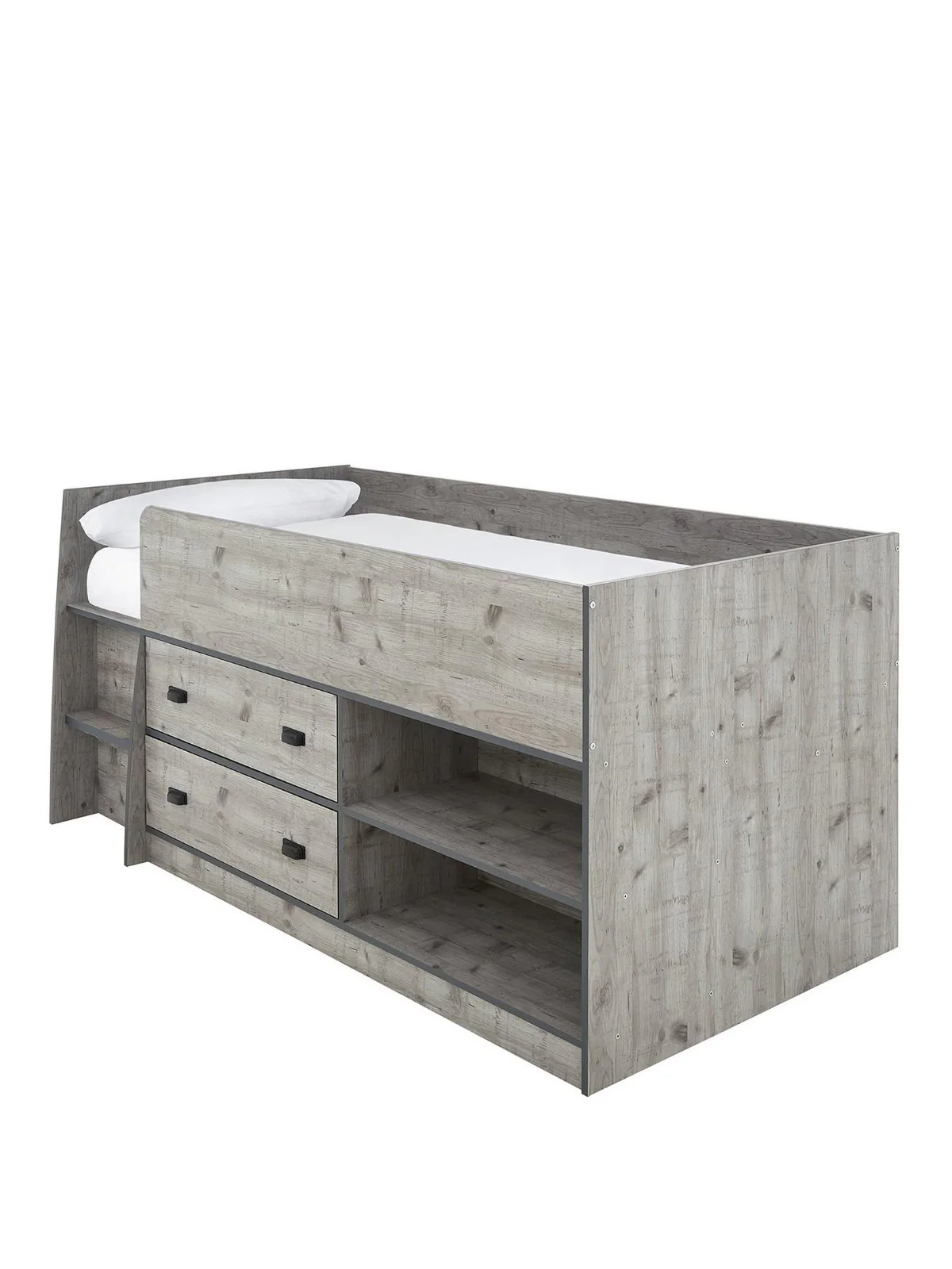 Jackson Mid Sleeper Bed Weathered Grey Kids High Bunk Single Storage UK - Image 2