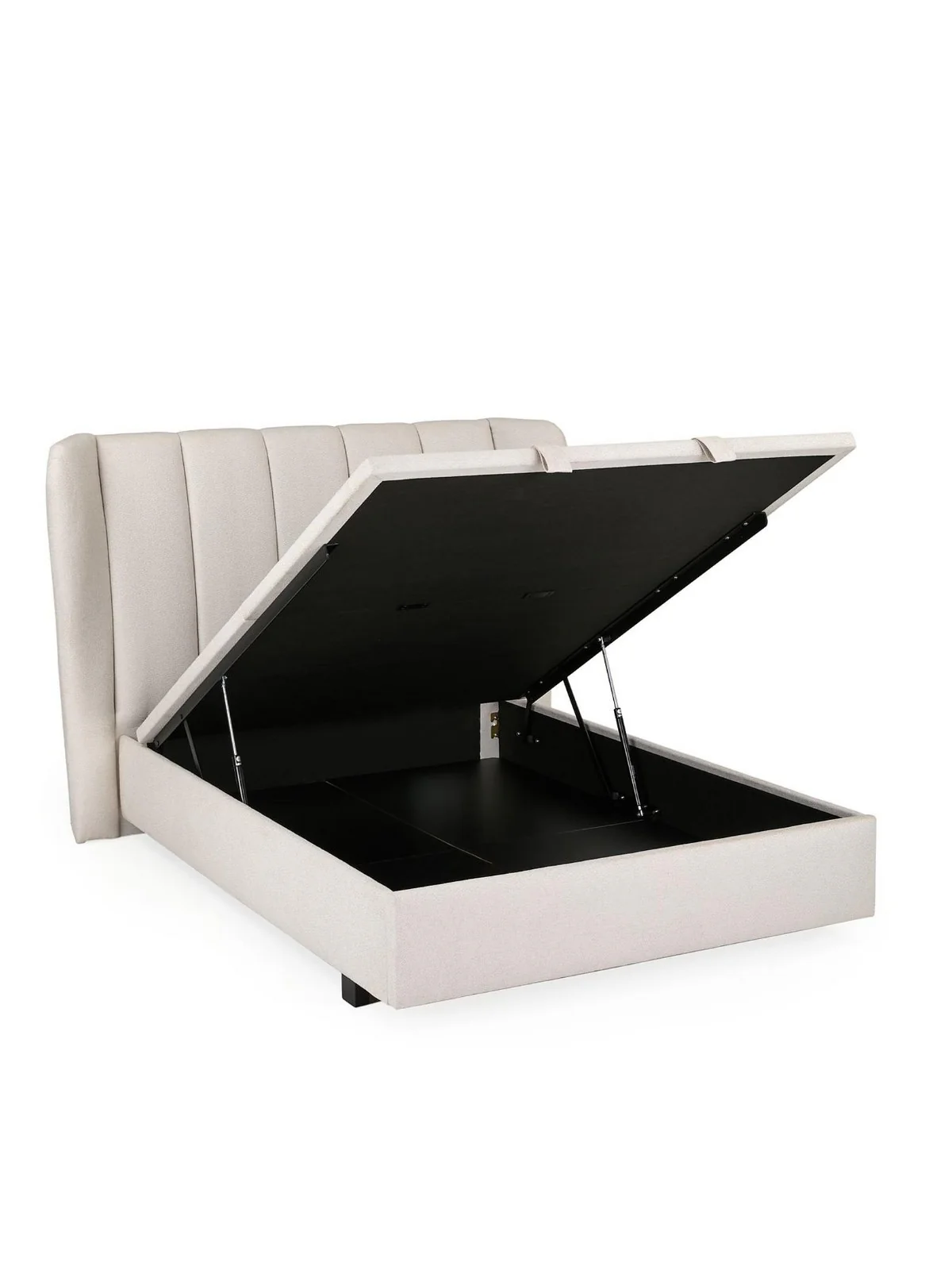 Jasper King Storage Bed Ivory | Wing Headboard | Ottoman Base - Image 3