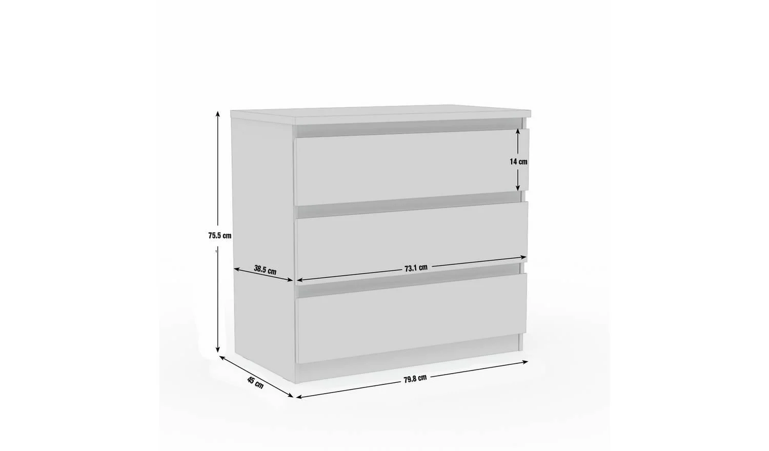 Jenson 3 Drawer Chest Matte White Storage Organiser Bedroom Furniture - Image 4