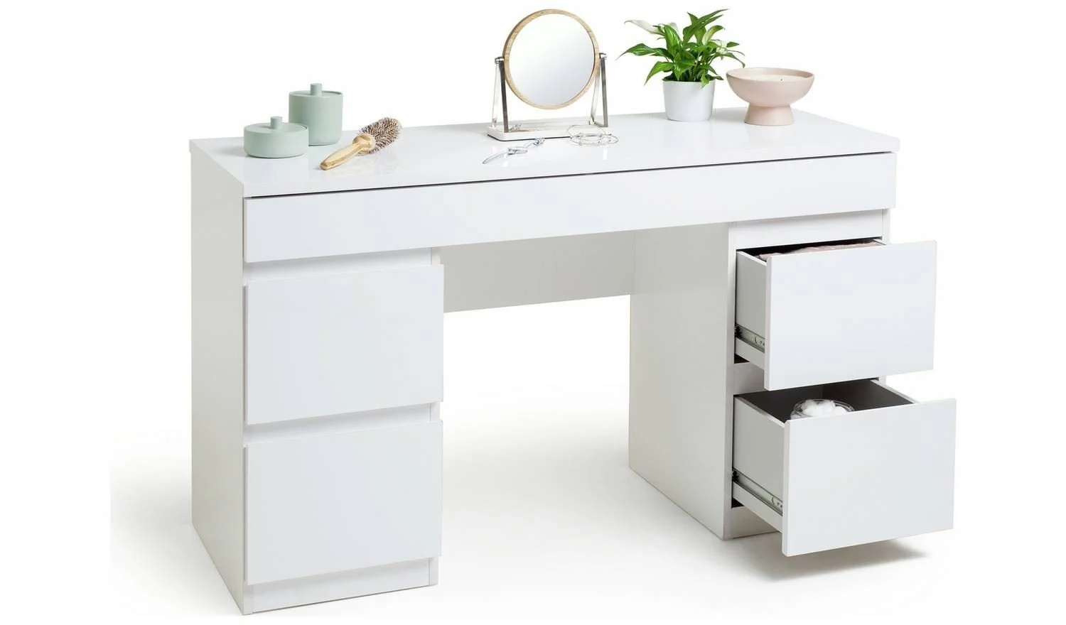 Jenson Double Pedestal Dressing Table Matte White Modern Bedroom Furniture - Image 6