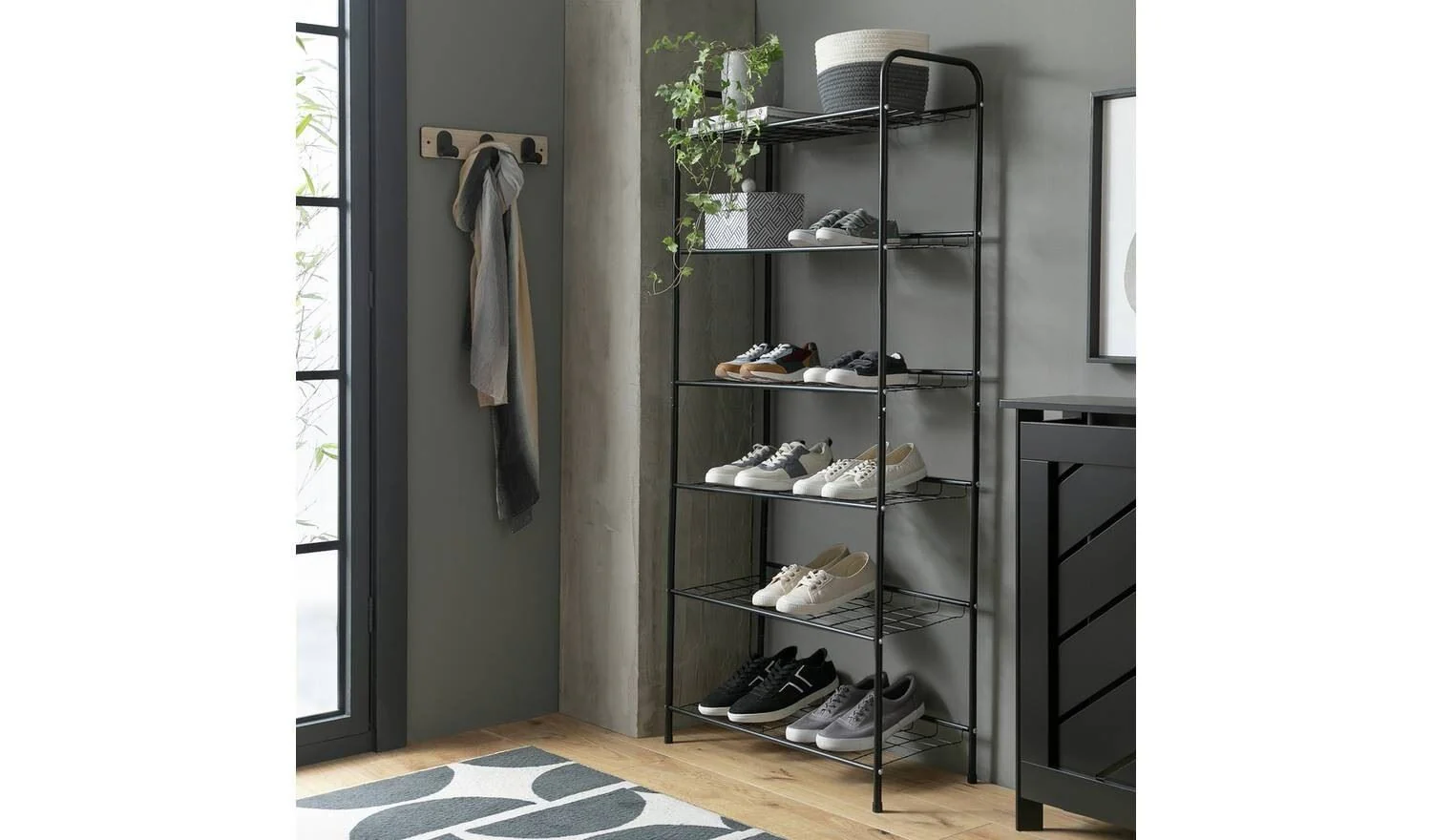Jorn 6 Shelf Shoe Storage Rack Black Hallway Entryway Furniture Organiser - Image 2