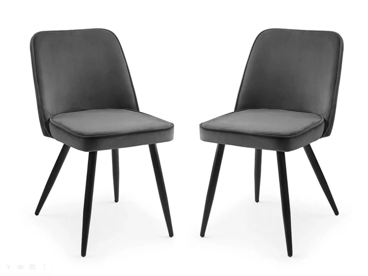 Julian Bowen Burgess Set of 2 Grey Velvet Dining Chairs Modern Kitchen - Image 2