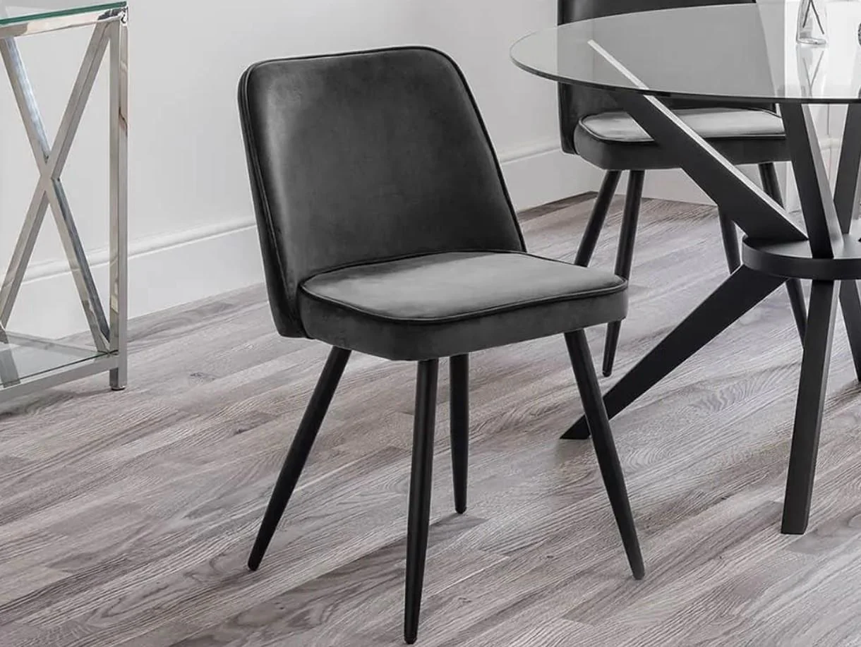 Julian Bowen Burgess Set of 2 Grey Velvet Dining Chairs Modern Kitchen - Image 3